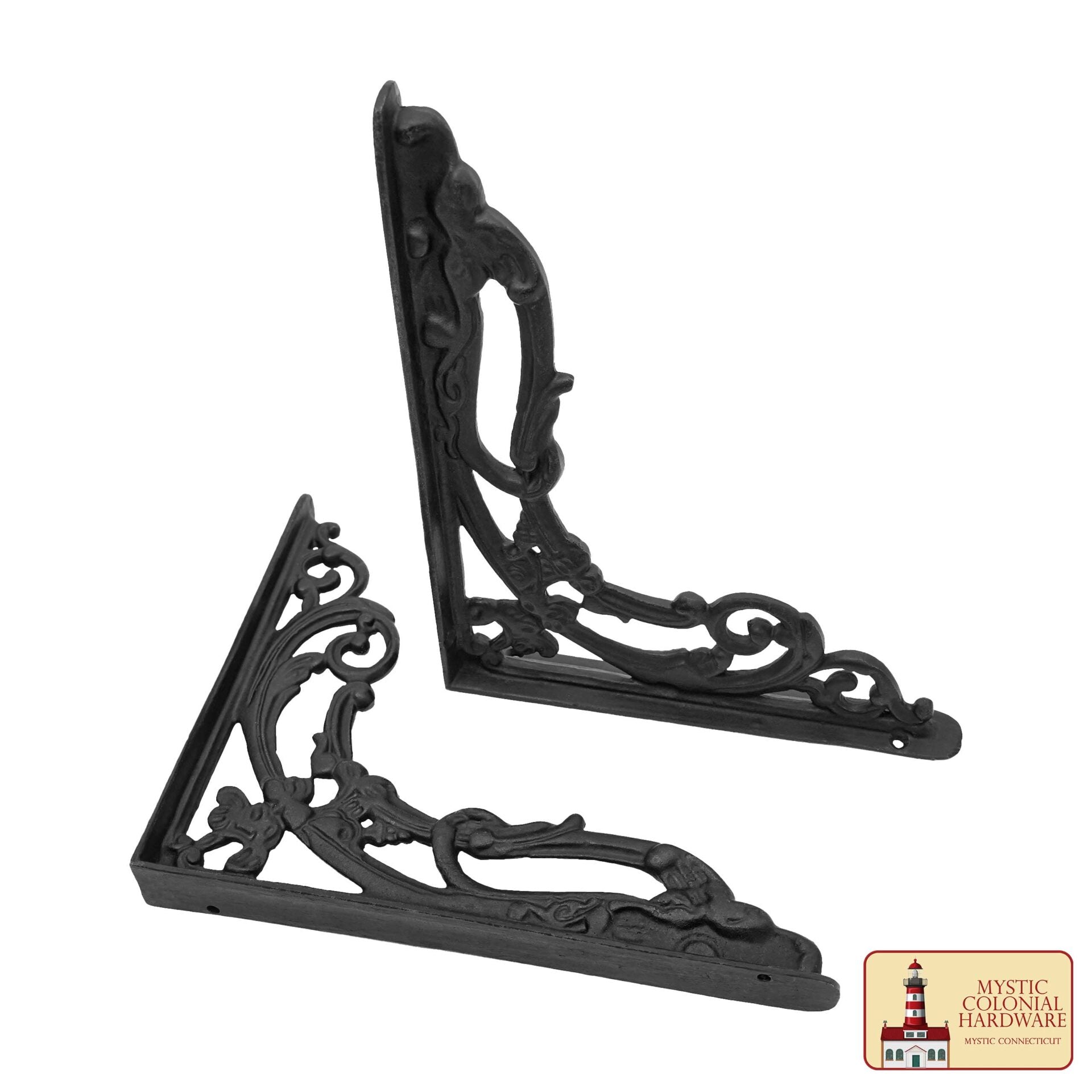 Imagen única de: 9" X 7.5" Soportes de Estante - Hierro Forjado Sólido Negro Victoriano, Colonial, Retro, Steampunck, Gótico, Barroco Medieval