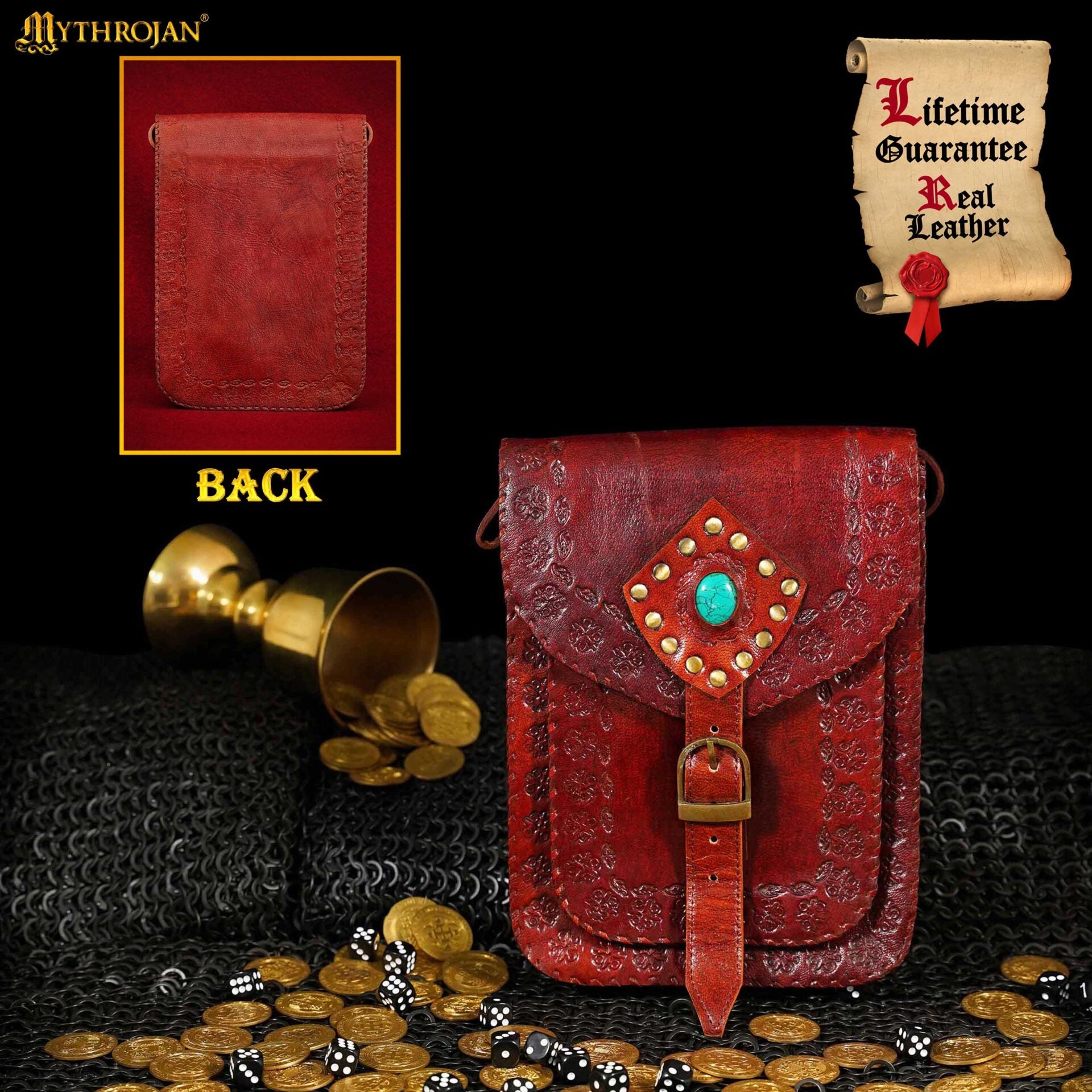 Imagen única de: Mythrojan "sorceress From The East" Medieval Sling Bag, Granate 10" X 7"