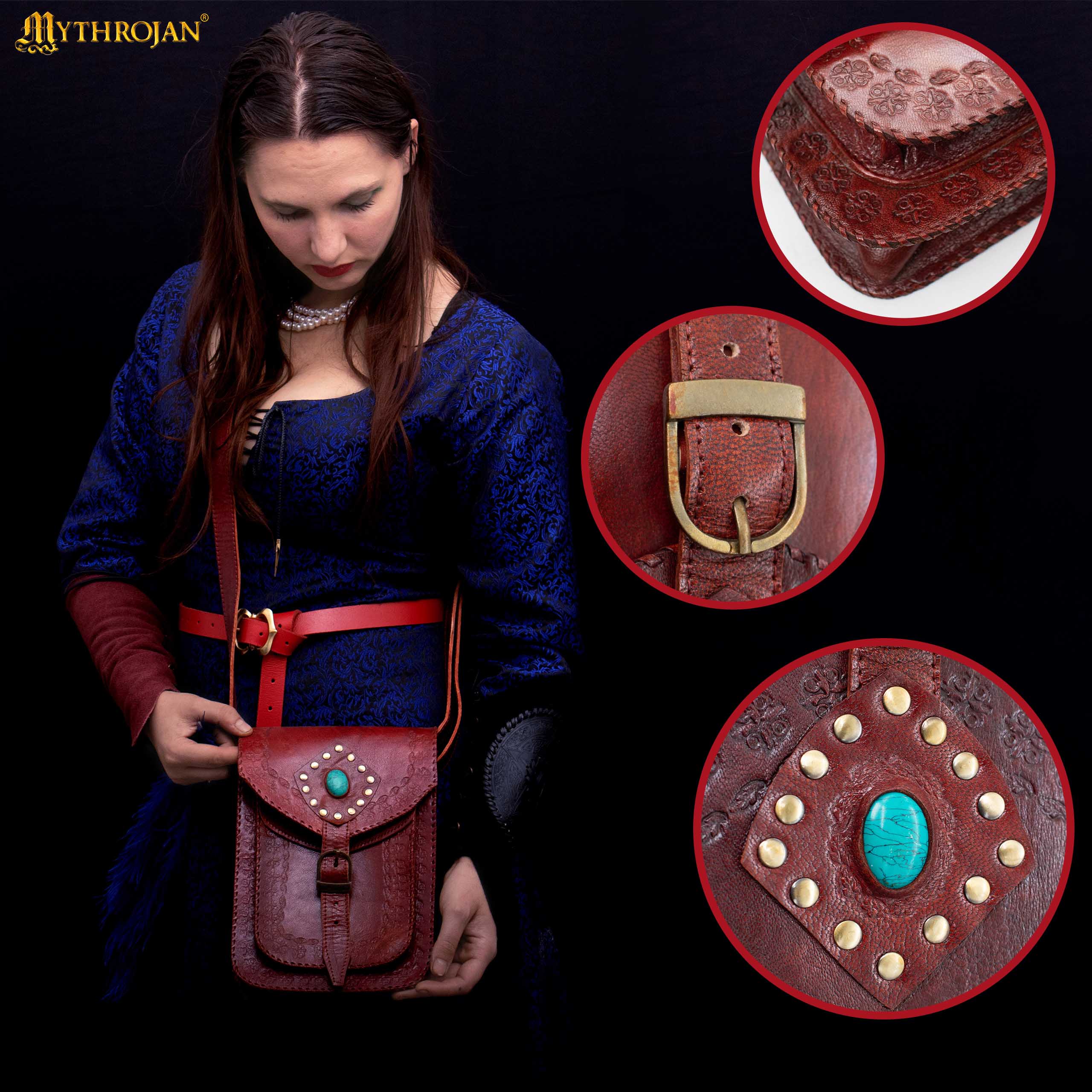 Imagen única de: Mythrojan "sorceress From The East" Medieval Sling Bag, Granate 10" X 7"