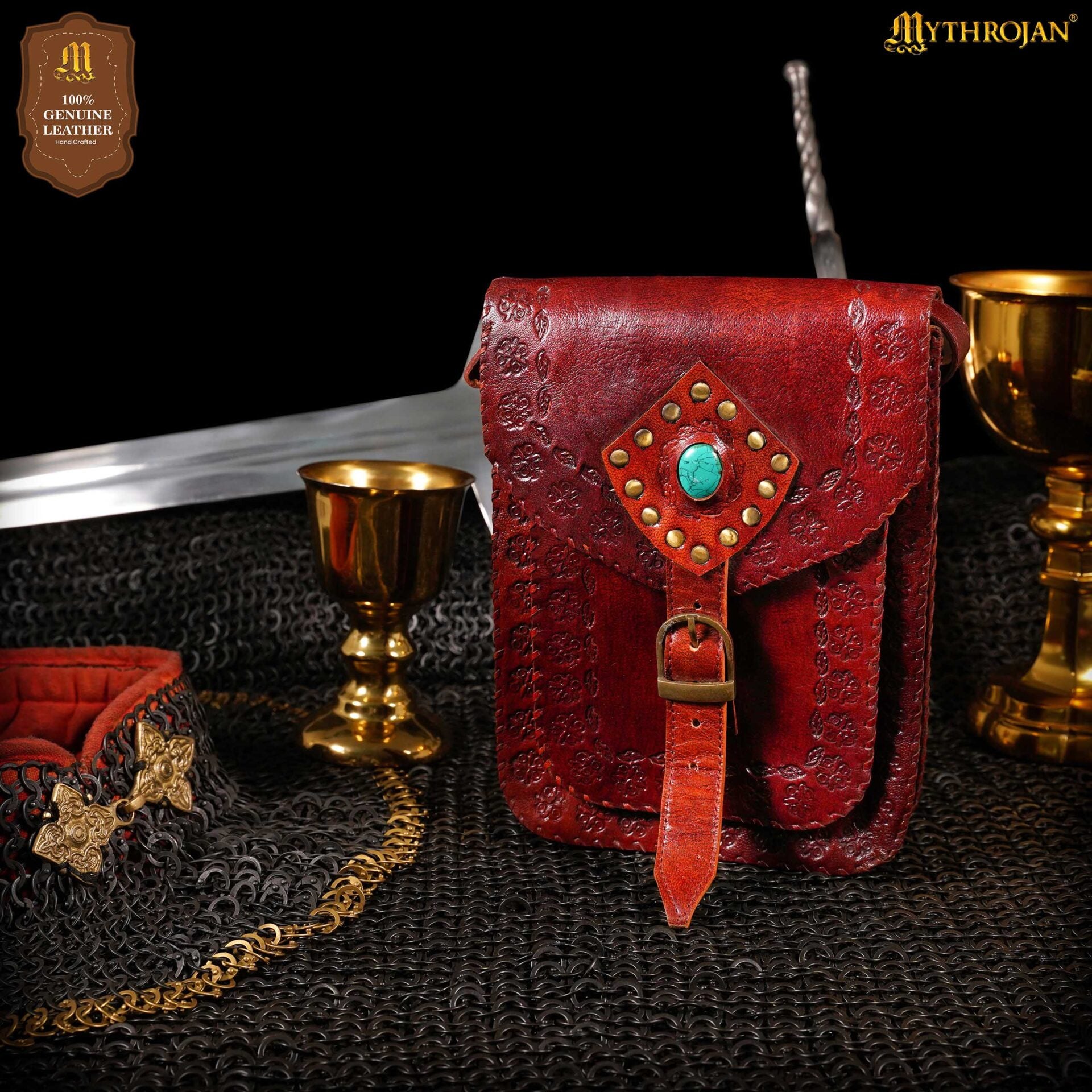 Imagen única de: Mythrojan "sorceress From The East" Medieval Sling Bag, Granate 10" X 7"