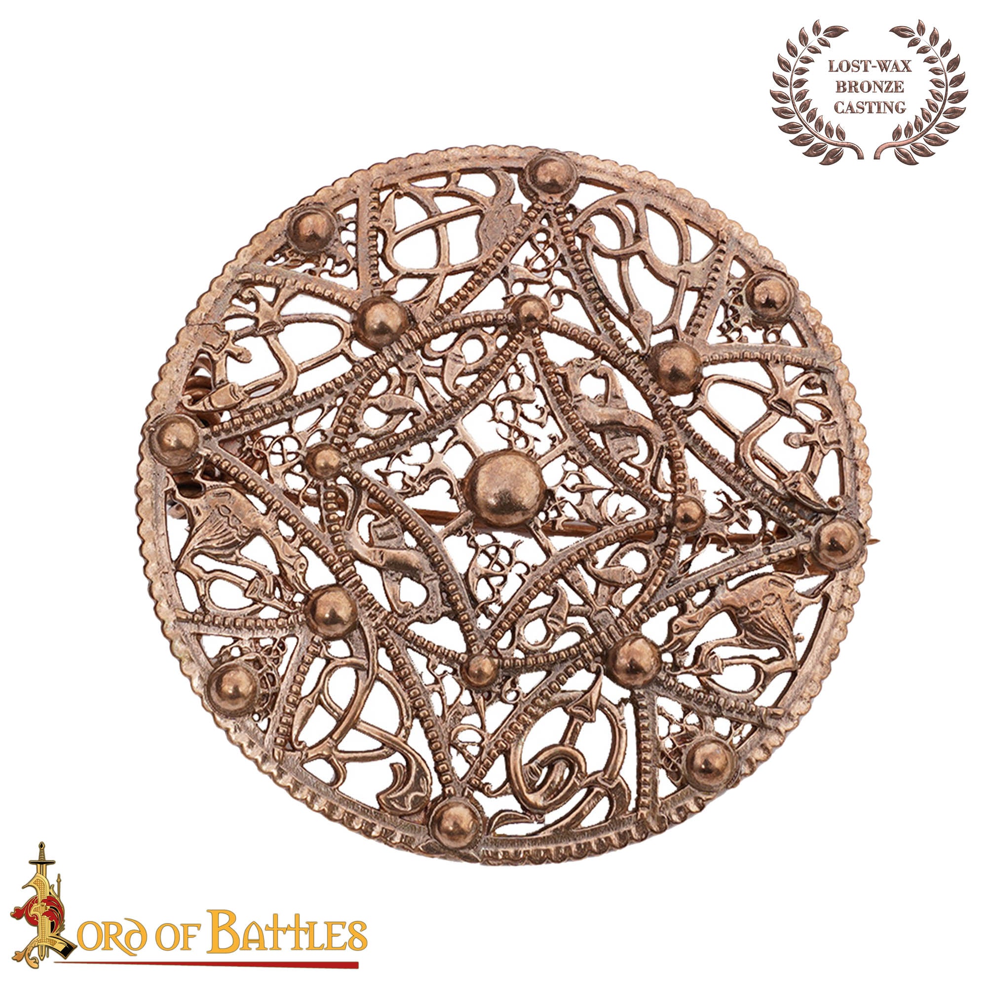 Imagen única de: Broche de Disco Redondo de Bronce Vikingo - Patrón de Filigrana Estilo Nórdico del Siglo X