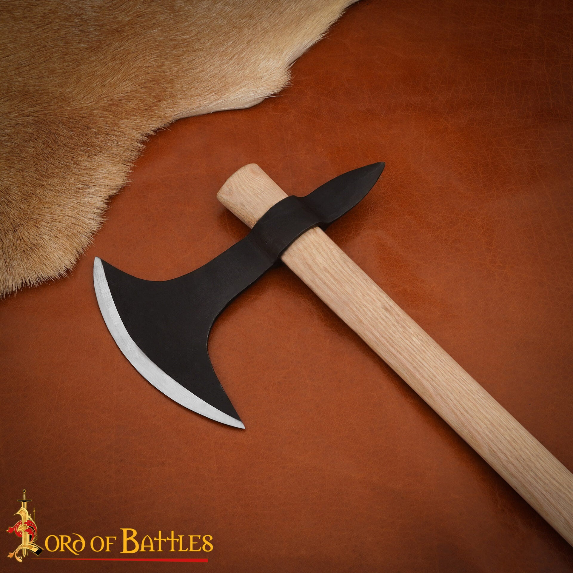 Imagen única de: Hacha Medieval con Mango de Madera de Fresno - 23 Pulgadas de Cabeza de Acero Al Carbono Forjada a Mano