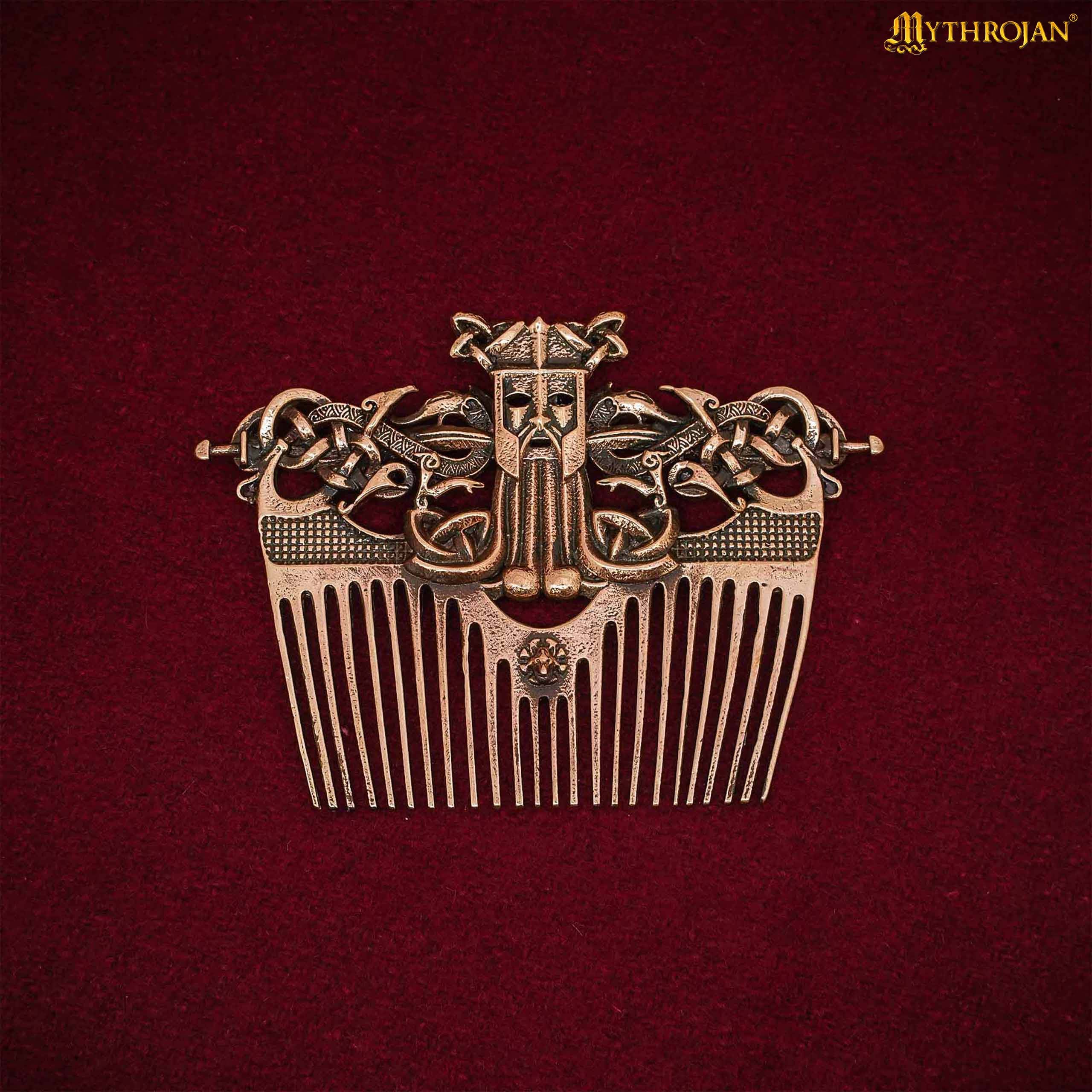Imagen única de: Peine para Barba Nórdico de Bronce con Funda de Cuero - Herramienta de Acicalamiento de Estilo Vikingo