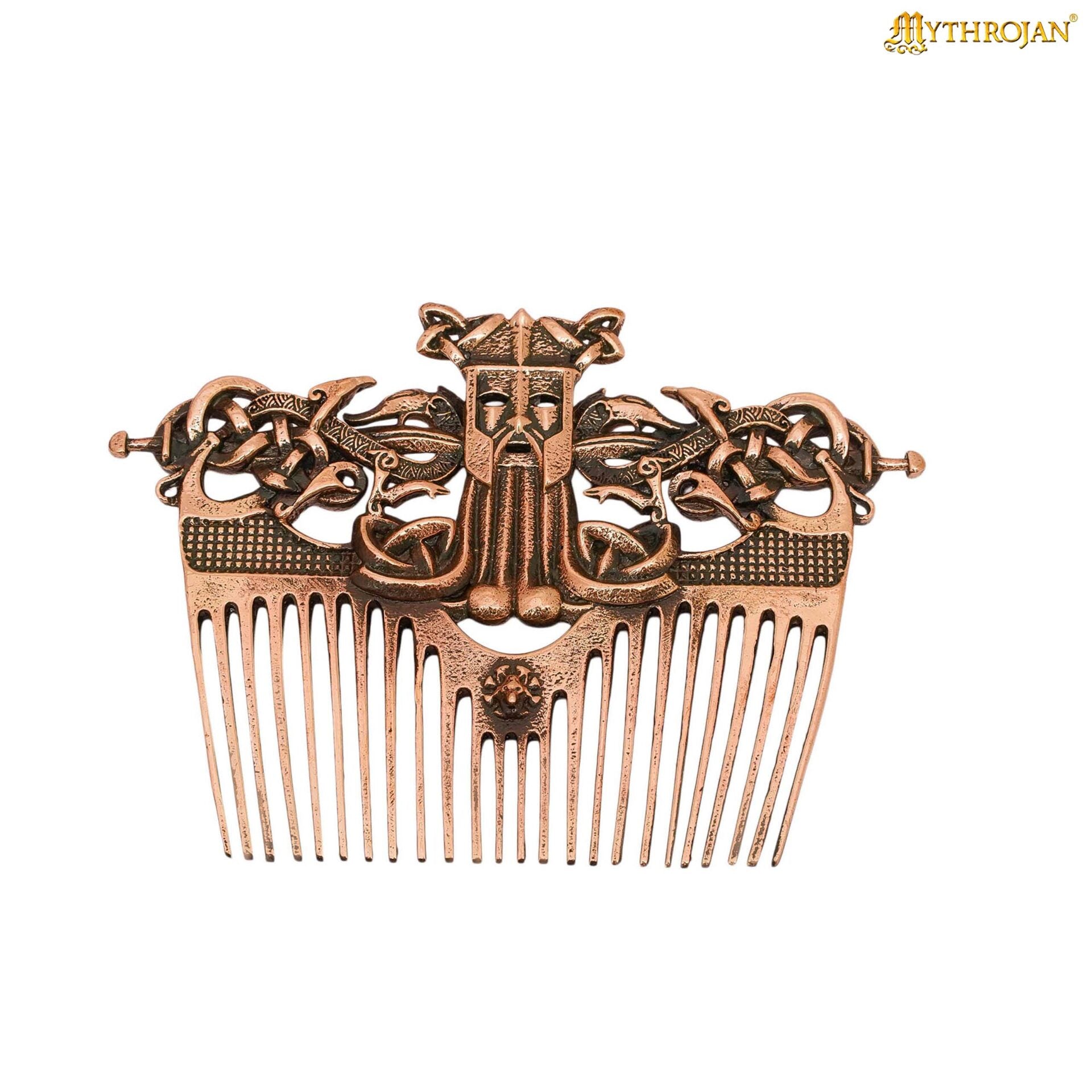 Imagen única de: Peine para Barba Nórdico de Bronce con Funda de Cuero - Herramienta de Acicalamiento de Estilo Vikingo