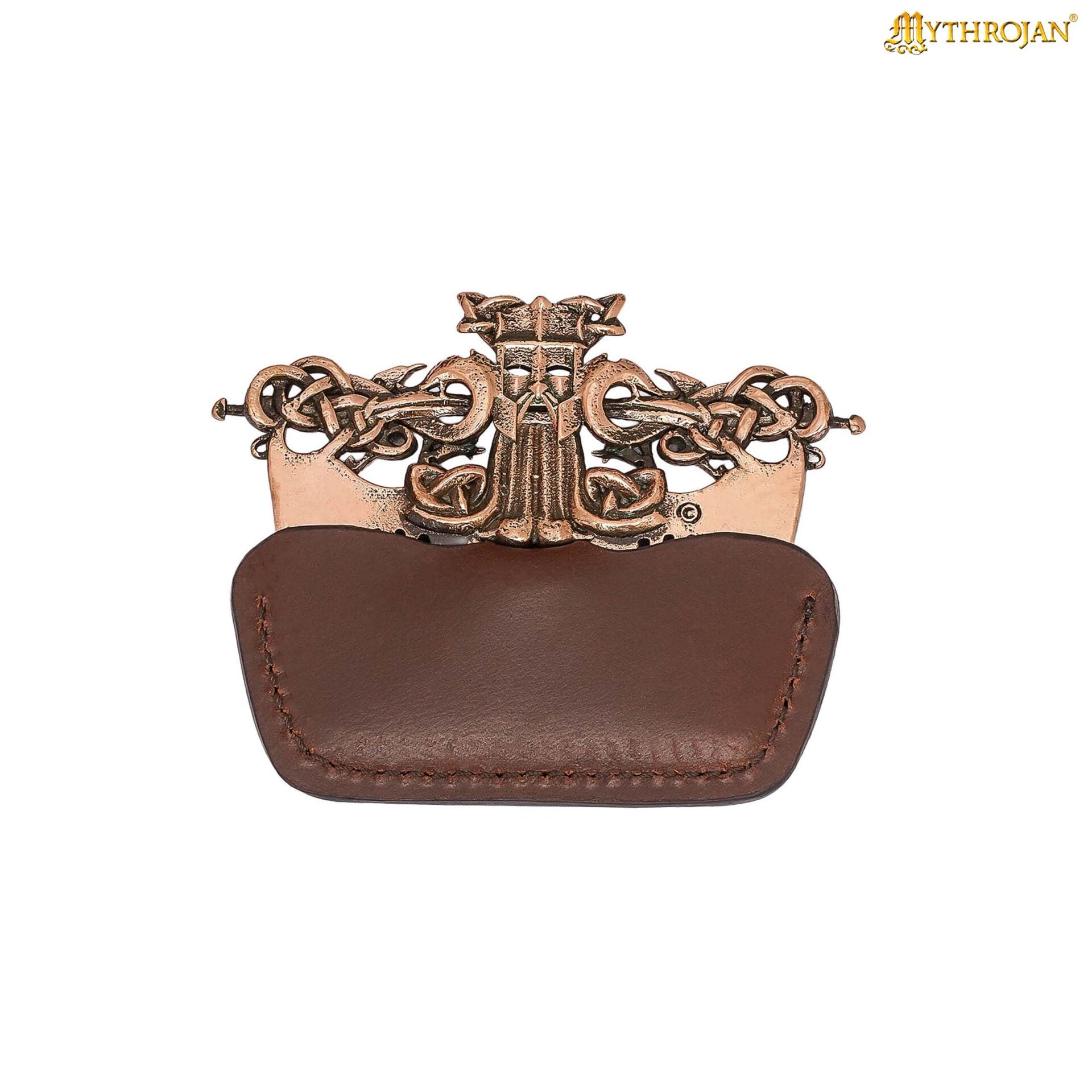 Imagen única de: Peine para Barba Nórdico de Bronce con Funda de Cuero - Herramienta de Acicalamiento de Estilo Vikingo