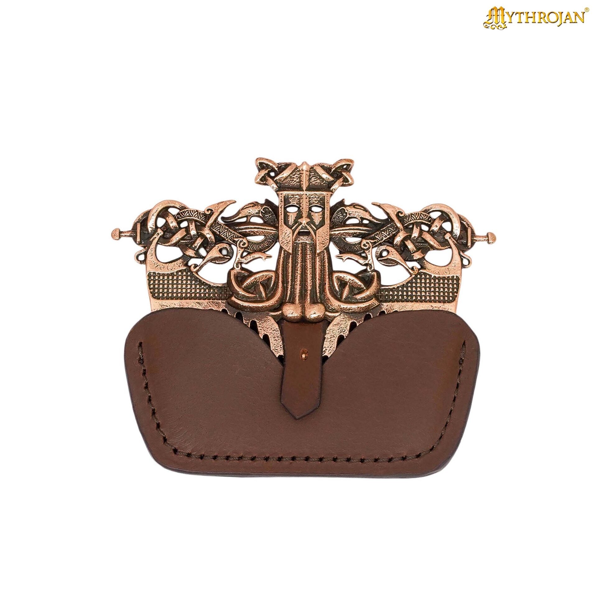 Imagen única de: Peine para Barba Nórdico de Bronce con Funda de Cuero - Herramienta de Acicalamiento de Estilo Vikingo