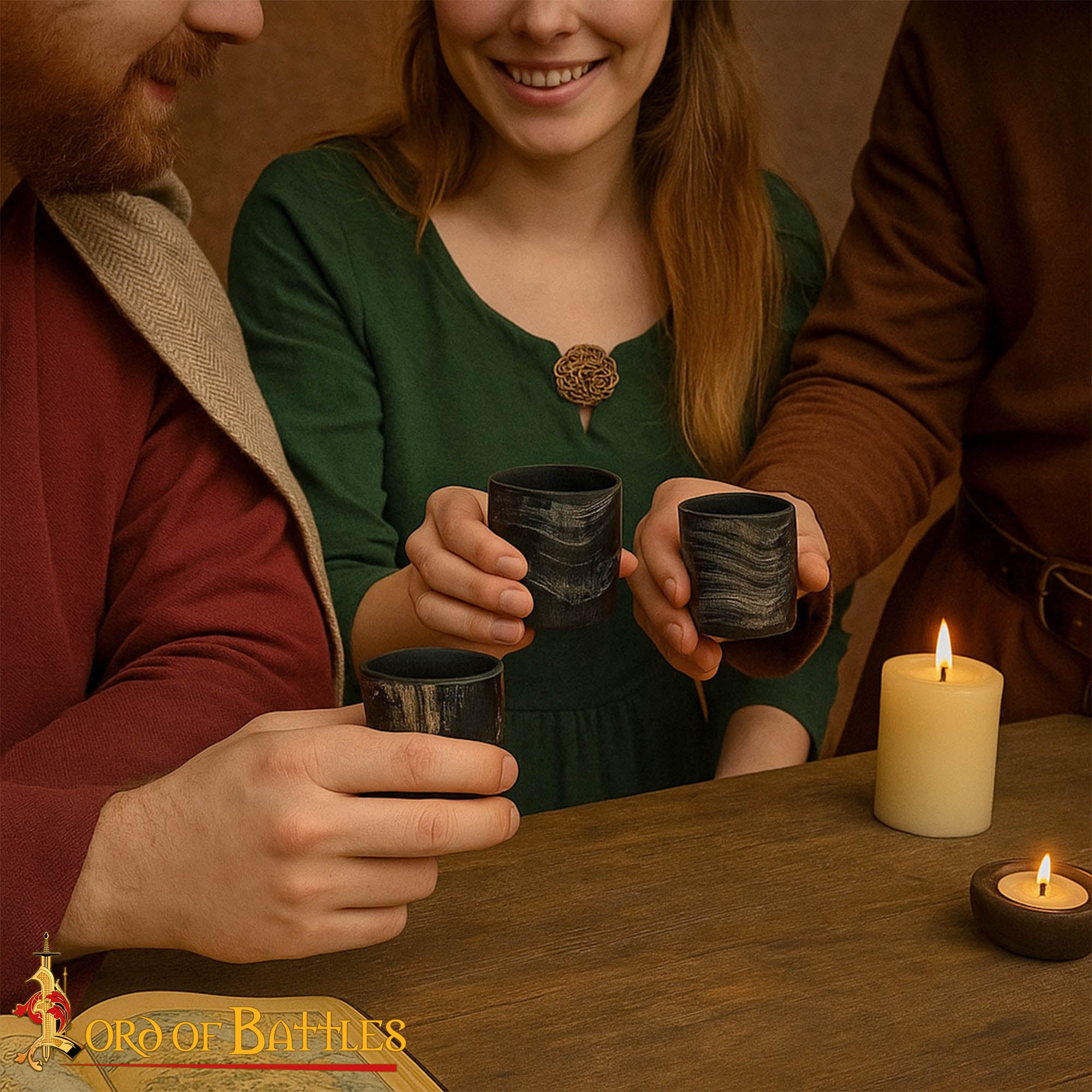 Imagen única de: Set de 3 Vasos Medievales Vikingos de Cuerno de Búfalo Genuino Hechos a Mano