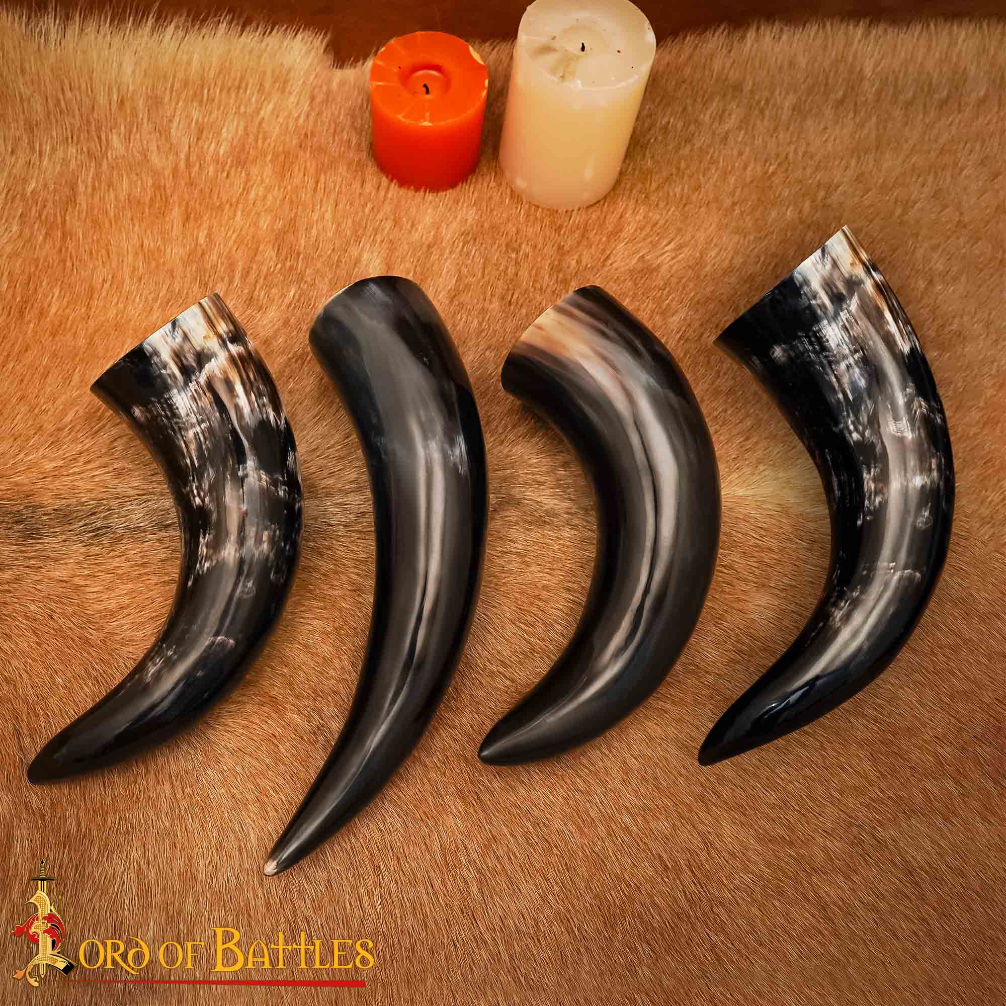 Imagen única de: Viking Drinking Ox Horn Juego de 4 - Jarras de Cuerno Pulido de 400 Ml con Bolsa de Almacenamiento de Lona