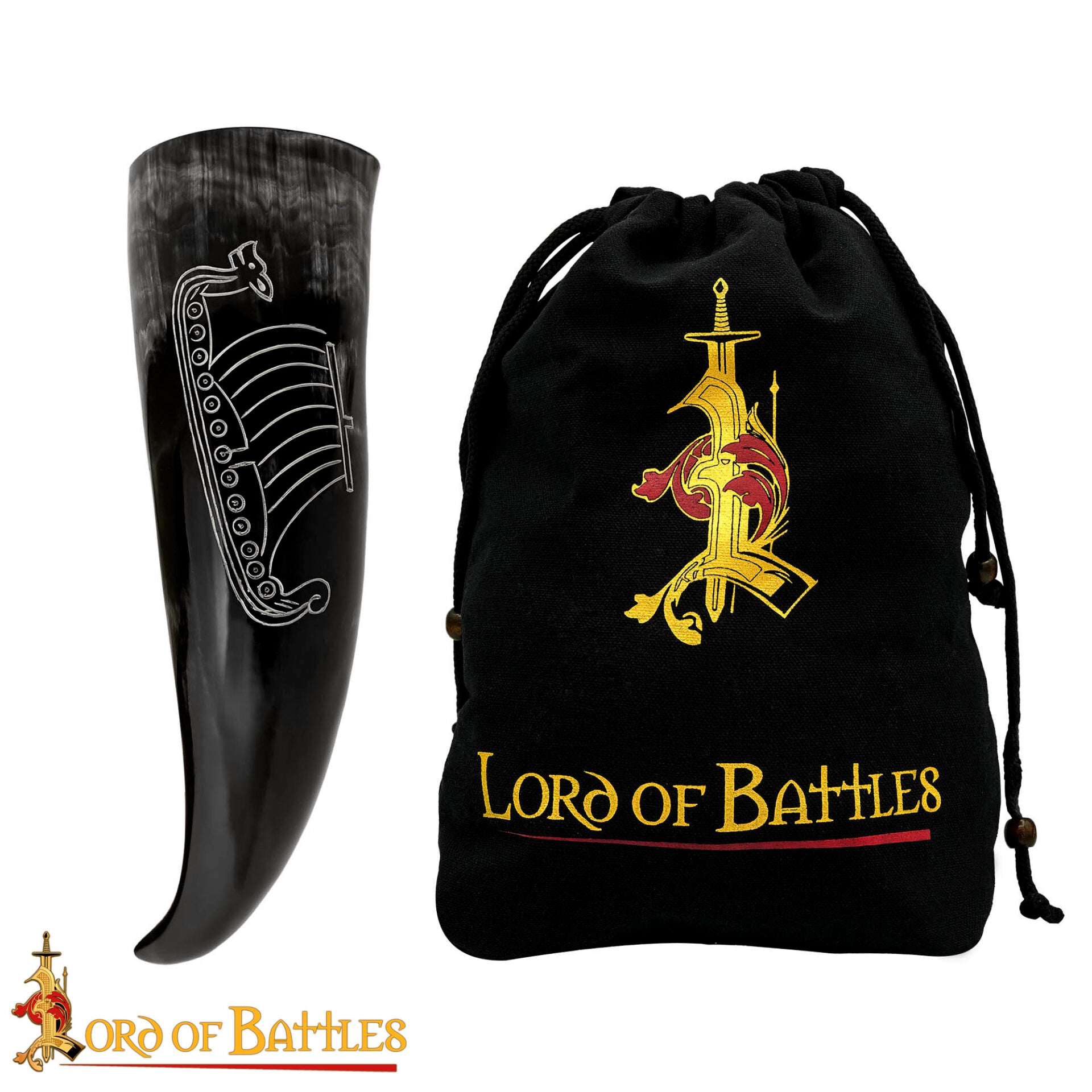 Imagen única de: Cuerno Vikingo Artesanal con Grabado Longship