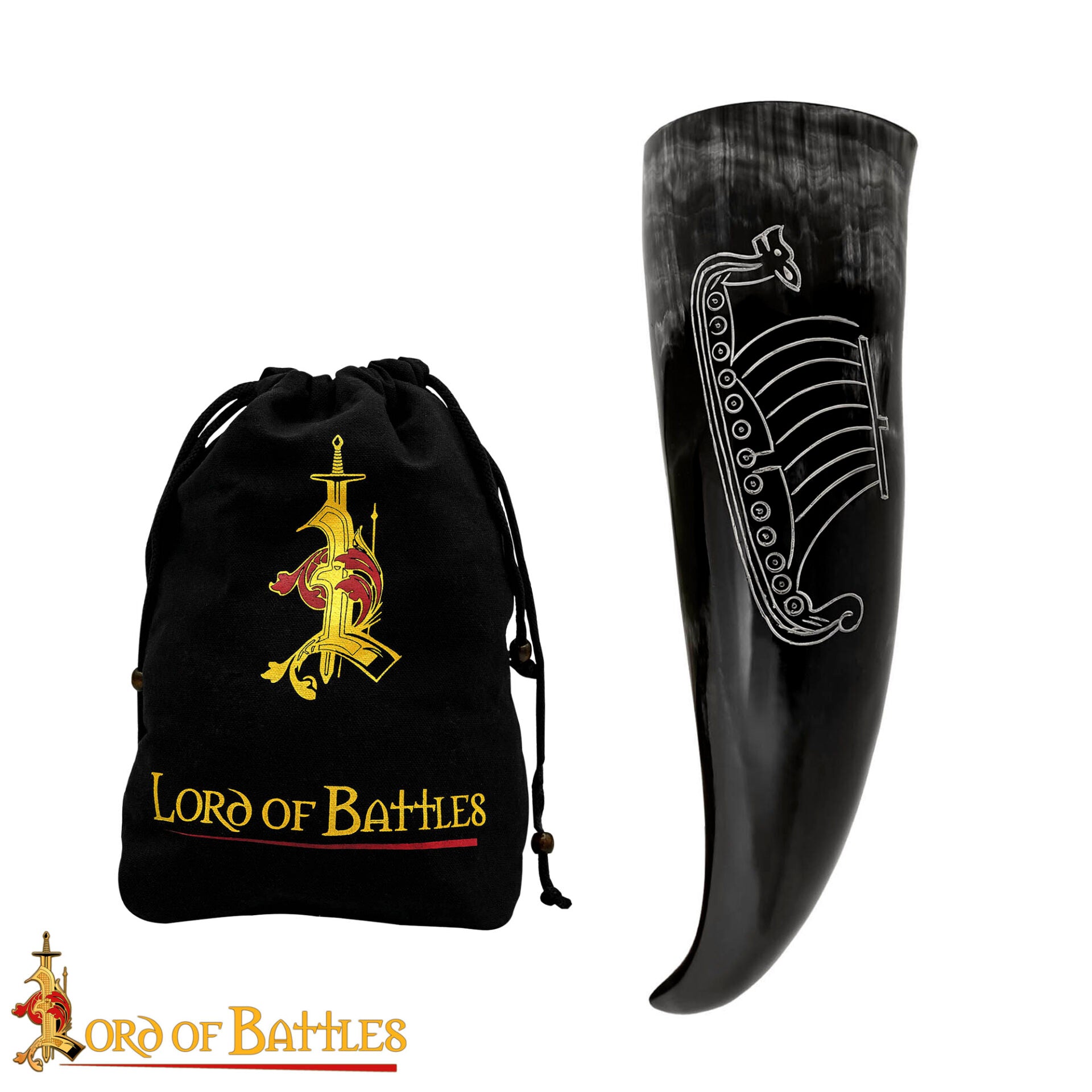 Imagen única de: Cuerno Vikingo Artesanal con Grabado Longship