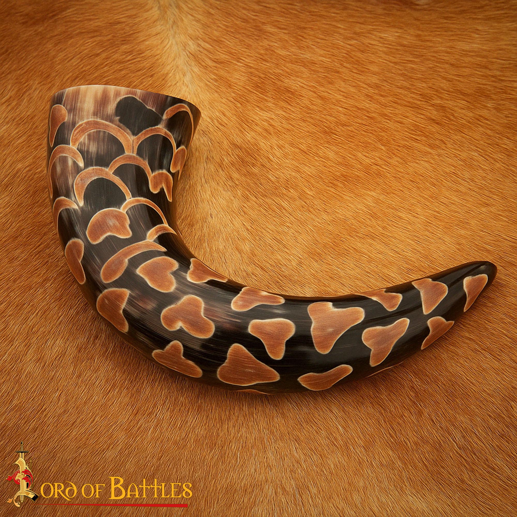 Imagen única de: Cuerno Medieval Vikingo para Beber 400-500 Ml con Diseño Quemado Hecho a Mano Auténtico Cuerno de Buey