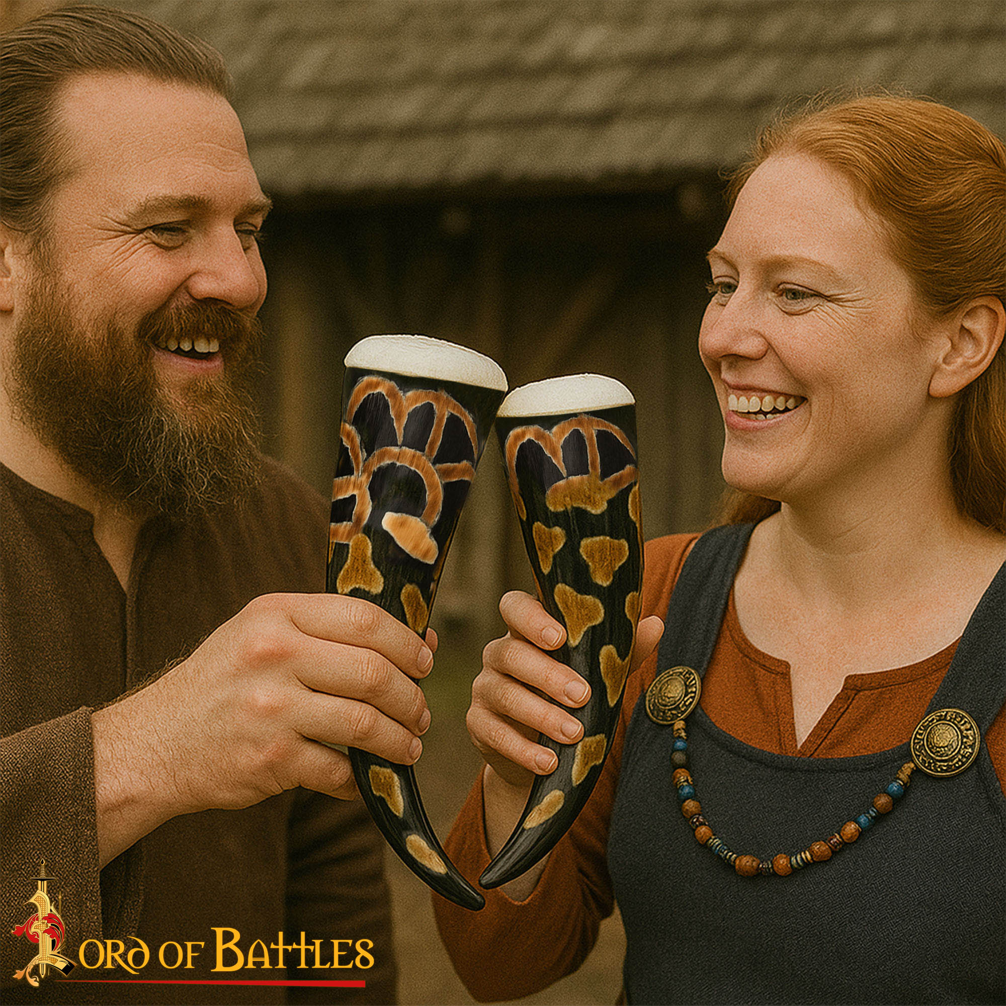 Imagen única de: Cuerno Medieval Vikingo para Beber 400-500 Ml con Diseño Quemado Hecho a Mano Auténtico Cuerno de Buey