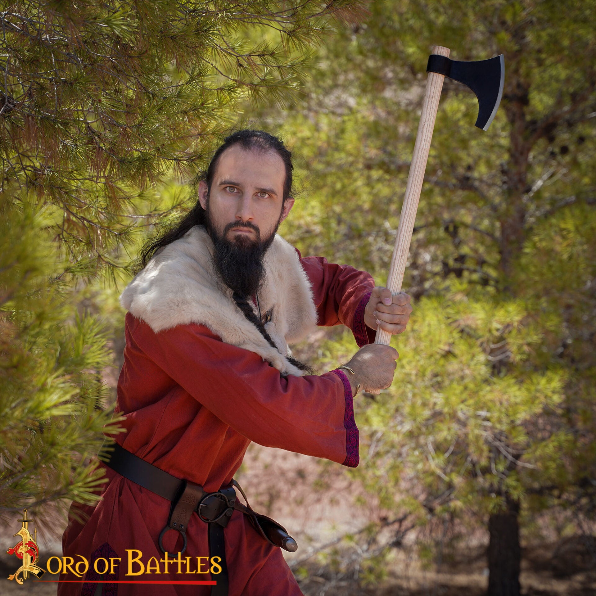 Hacha Vikinga Barbuda Hoja Forjada de Acero Al Carbono y Vástago de Madera, Guerrero Nórdico Hacha de Batalla Larp, Coleccionable - Imagen 6