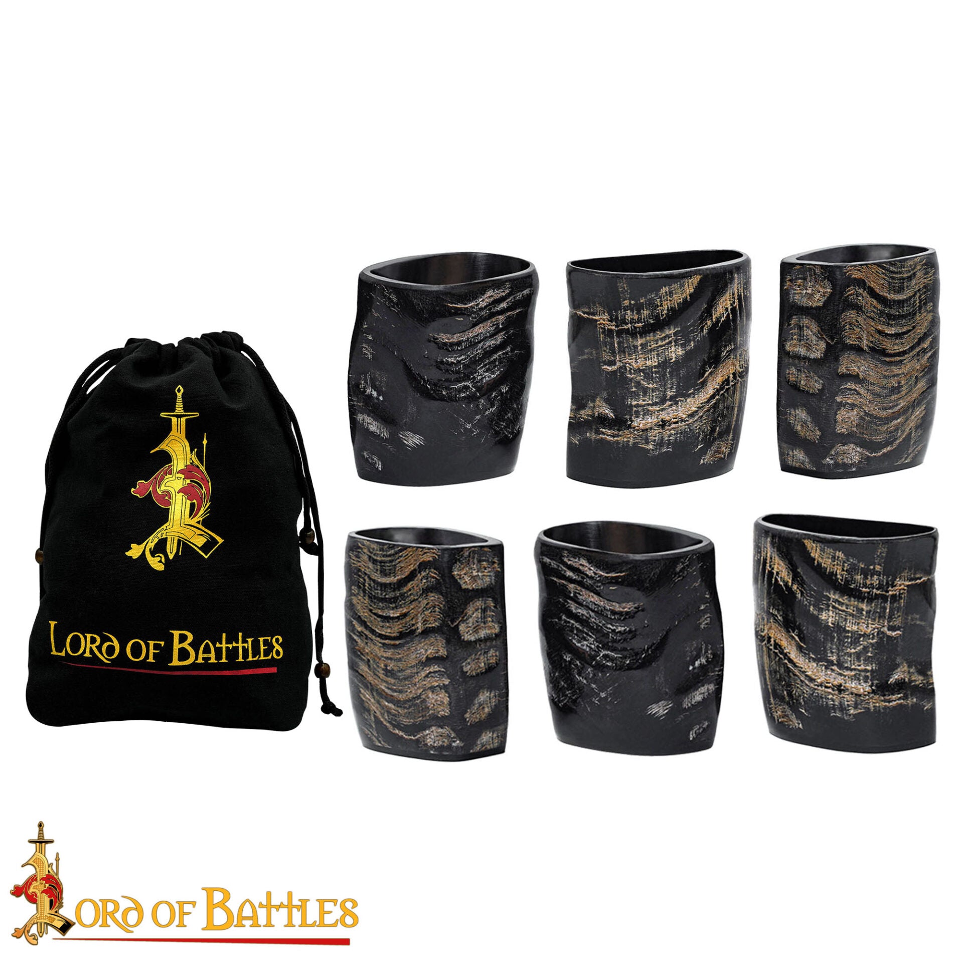 Imagen única de: Juego de Vasos de Chupito de Cuerno Vikingo - Cuerno de Búfalo Pulido (6 Piezas, ~68 Ml)