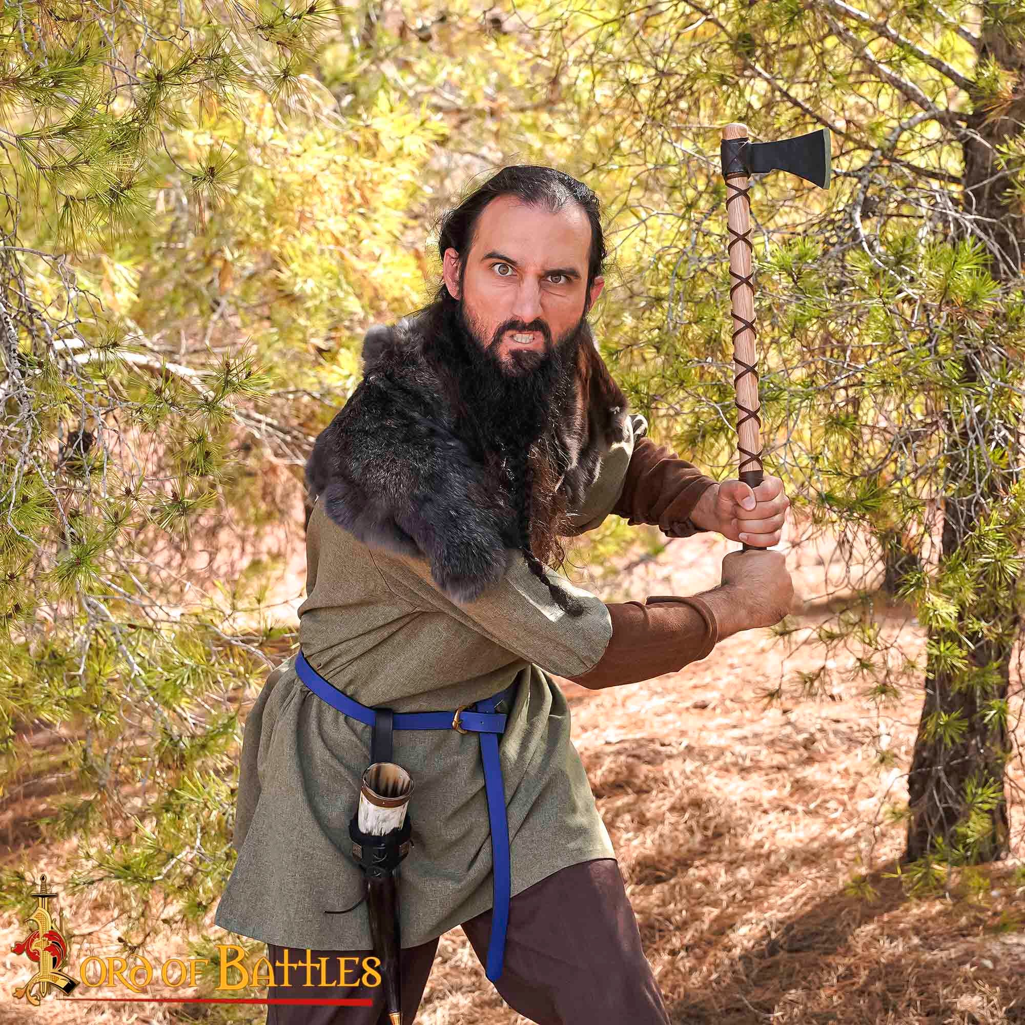 Hacha de Guerrero Vikingo - Hoja de Acero Al Carbono con Envoltura de Cuero - Imagen 2