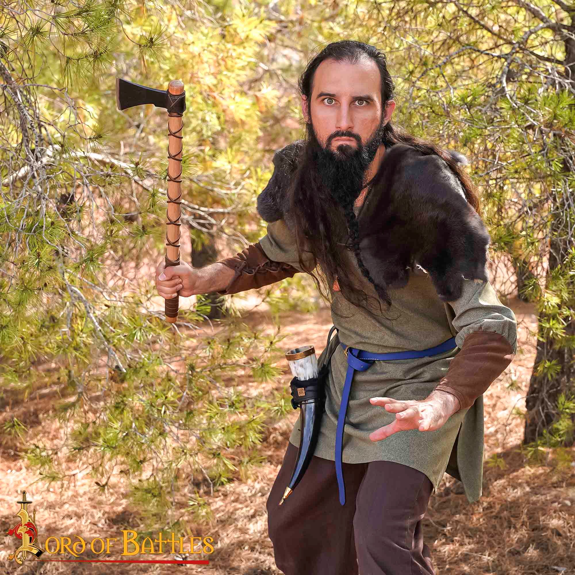 Hacha de Guerrero Vikingo - Hoja de Acero Al Carbono con Envoltura de Cuero - Imagen 9