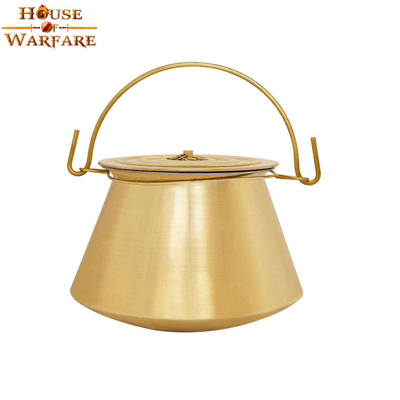 Imagen única de: Hervidor Medieval de Latón con Tapa - Olla Histórica para Cocinar Al Aire Libre y en Hogueras - Caldero de Latón Pulido Hecho a Mano