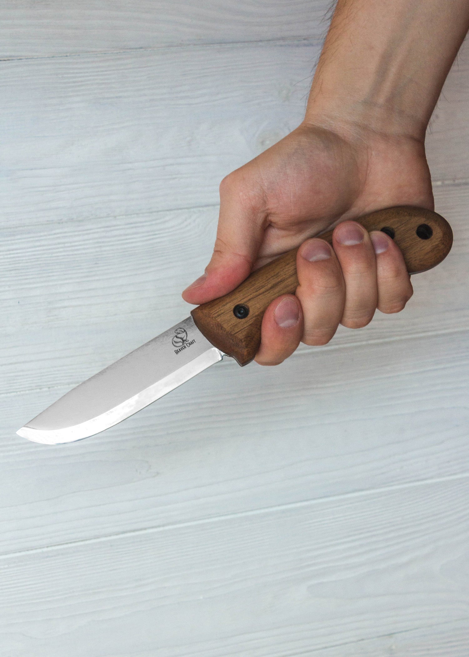 Imagen única de: Cuchillo Bushcraft, Acero Al Carbono Y Funda De Cuero, Beavercraft