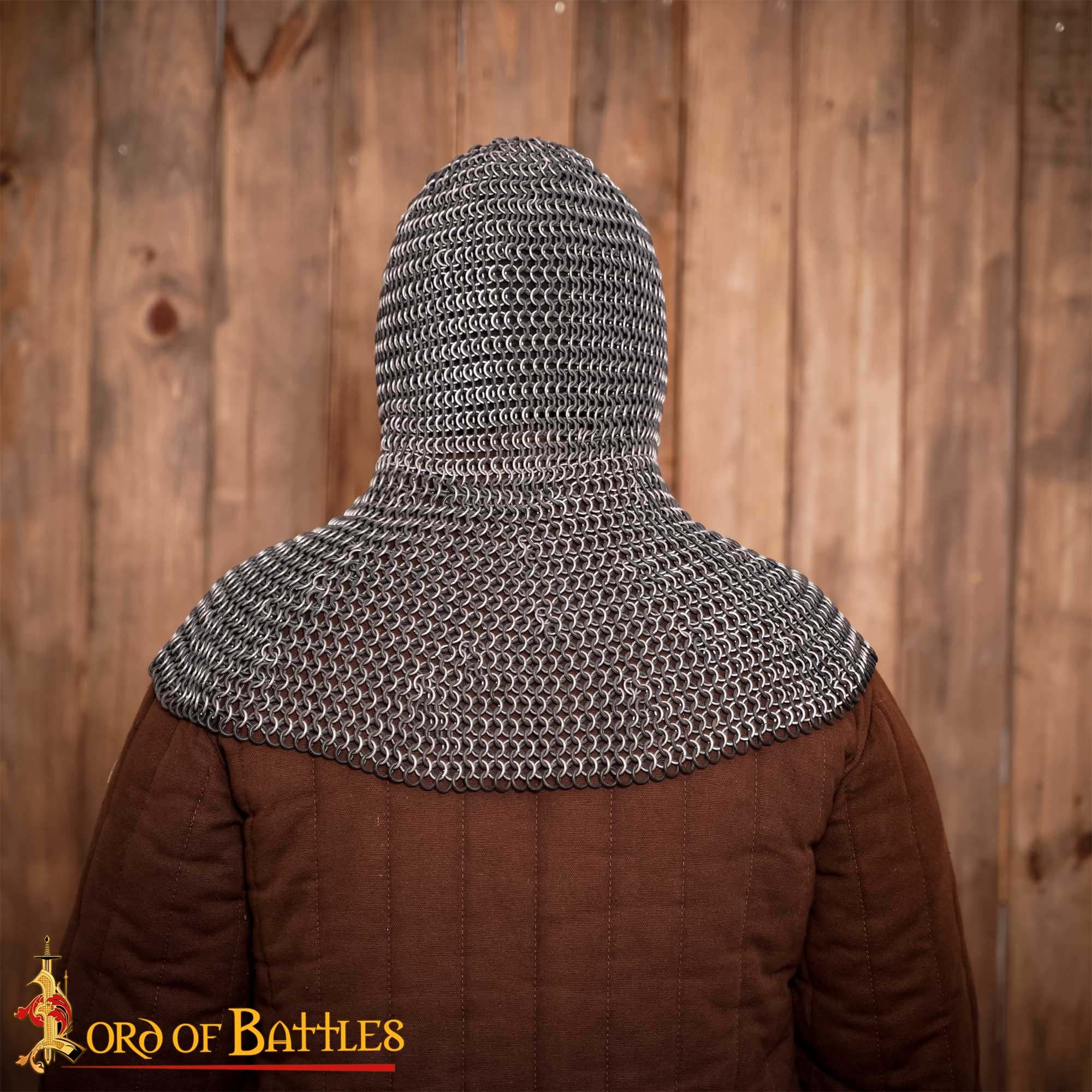 Cofia Medieval de Cota de Malla - 10mm Butted Round Aluminium & Black Rubber Rings 14 Gauge Lightweight Armor - Ideal For Larp & Film Costumes - Imagen 5