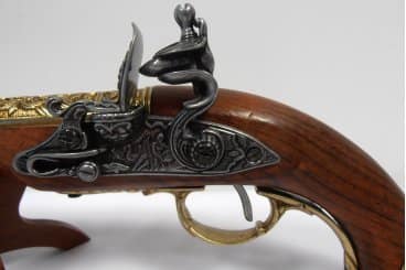 Imagen única de: Pistola De Chispa (Zurda), India S.XVIII., Réplica No Funcional Dorada o Plateada 1296