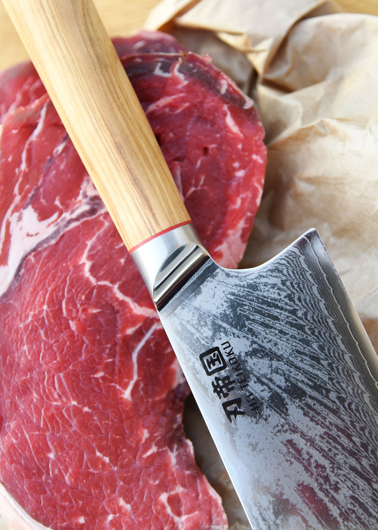 Imagen única de: Cuchillo De Carnicero, Acero De Damasco