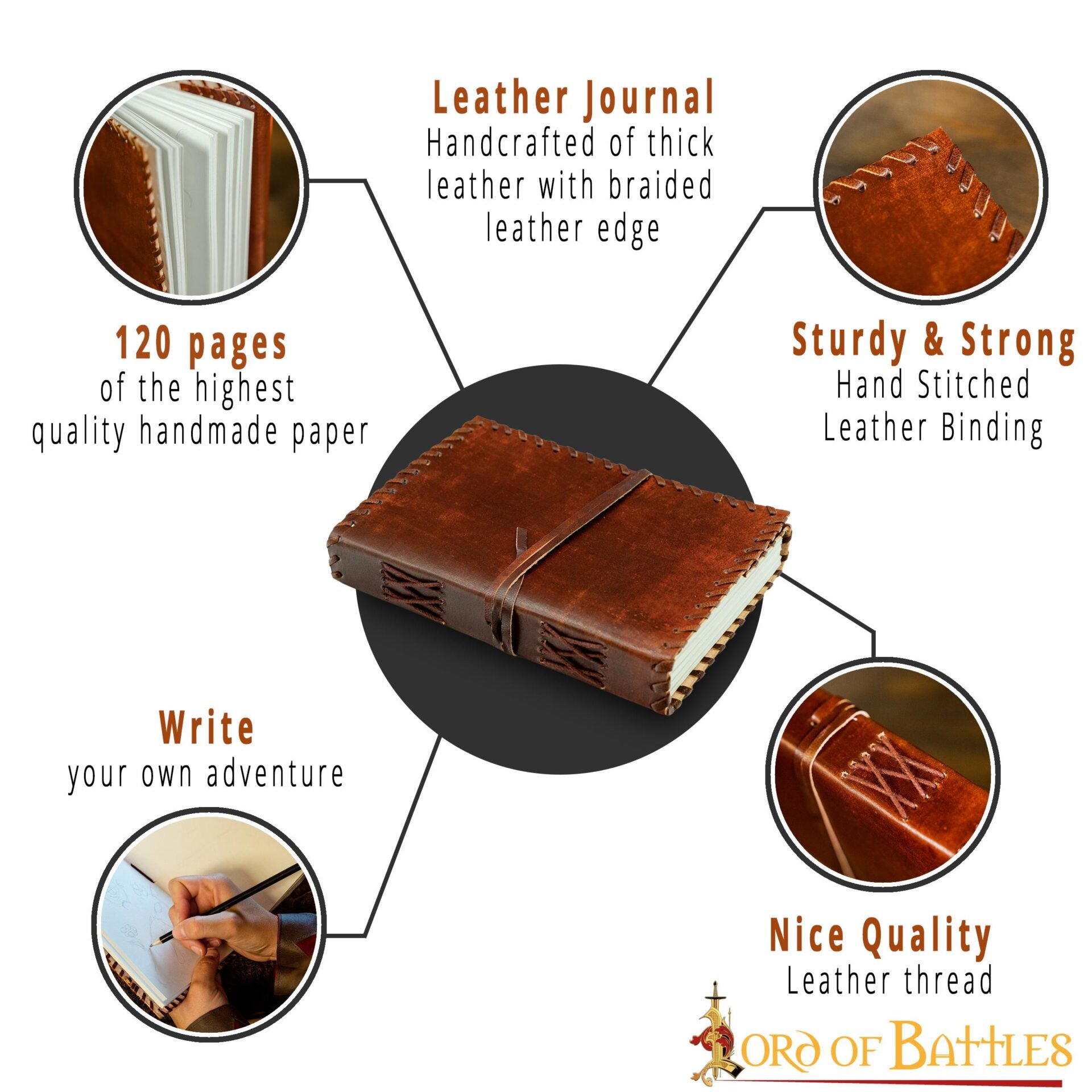 Imagen única de: Diario Medieval con Bordes Cosidos Diario de Cuero Vintage