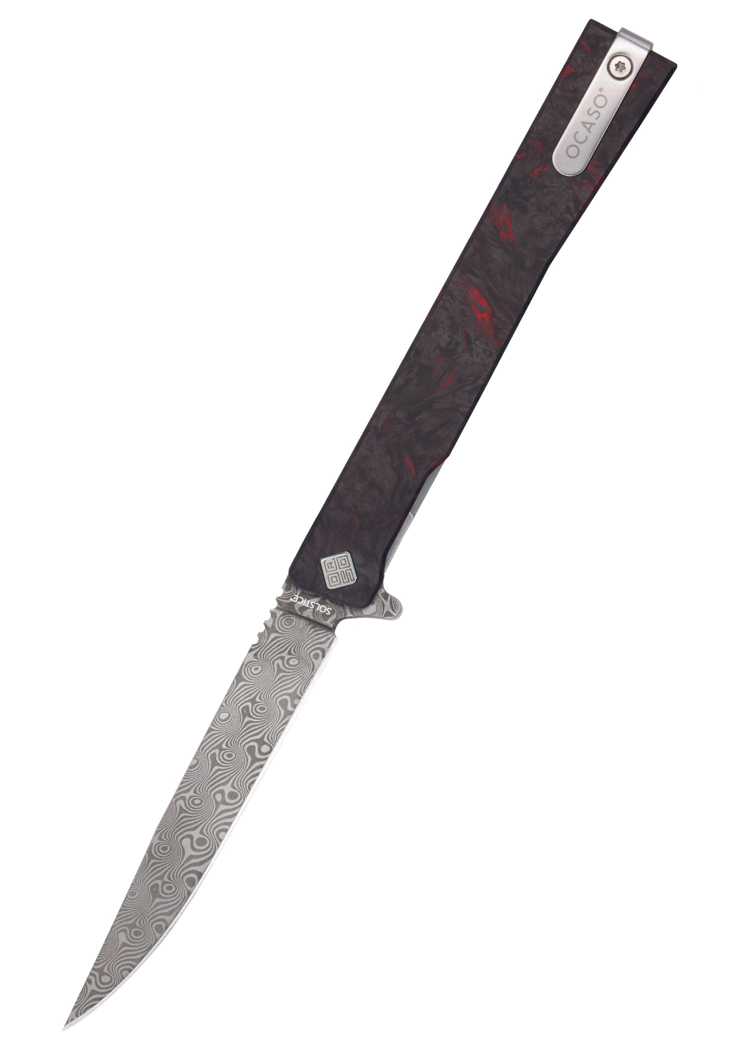 Imagen única de: Navaja De Bolsillo Solstice, Damasco, Roja, Ocaso Knives