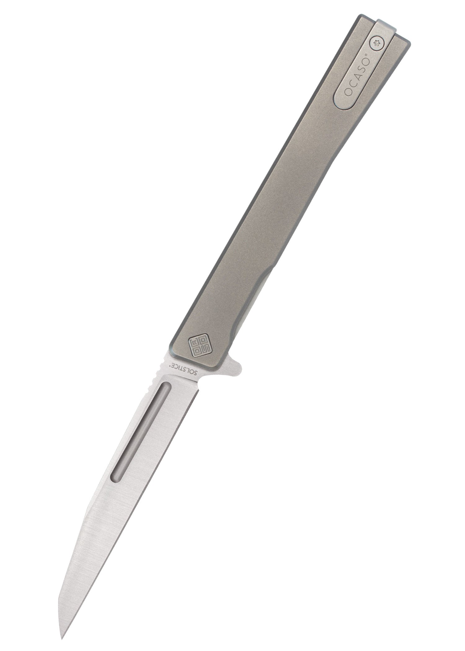 Imagen única de: Navaja Solstice, Wharncliffe, Titanio, Acabado Satinado, Ocaso Knives