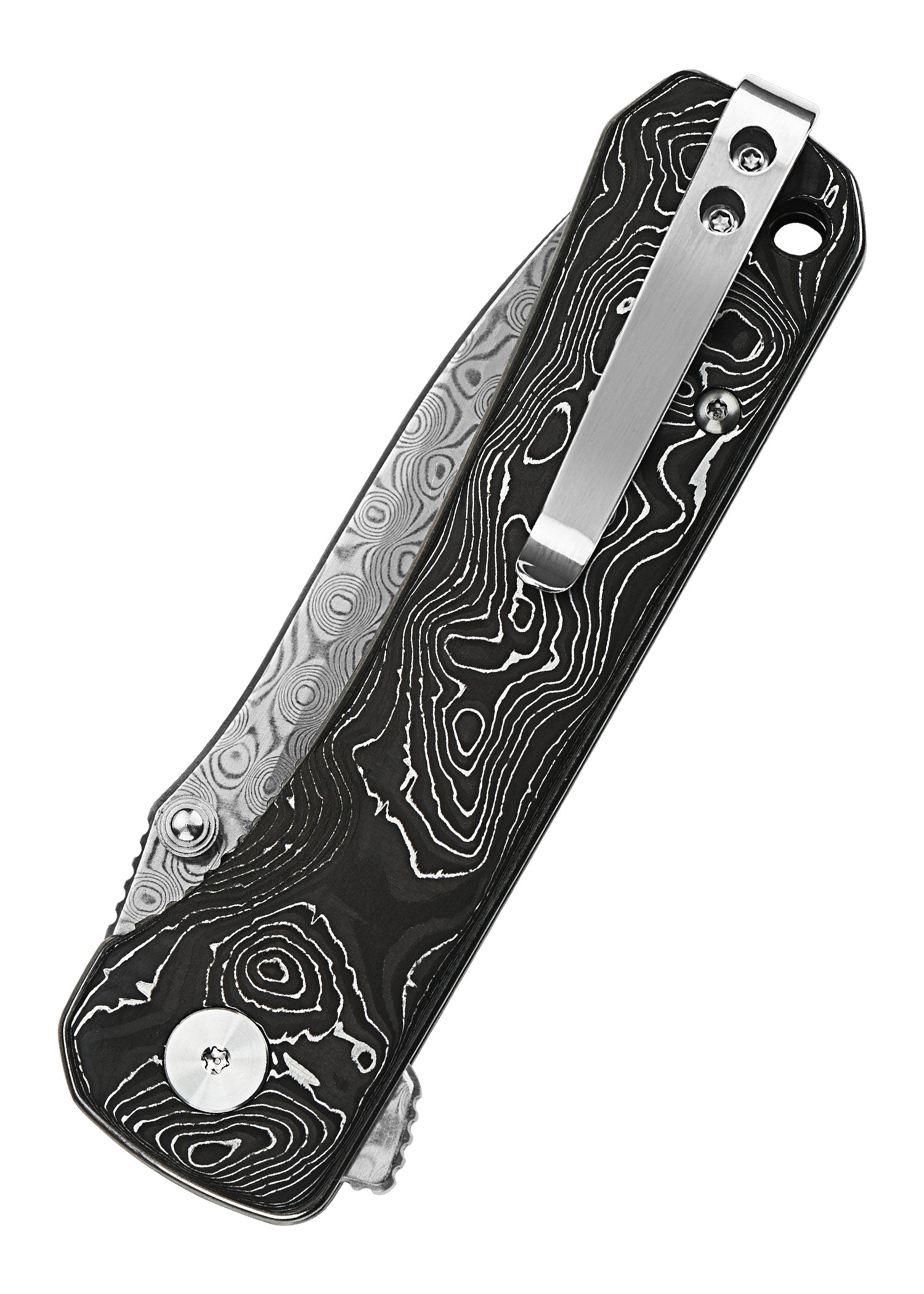 Imagen única de: Navaja De Bolsillo Hawk, Hoja De Damasco, Mango Cf De Lámina De Aluminio