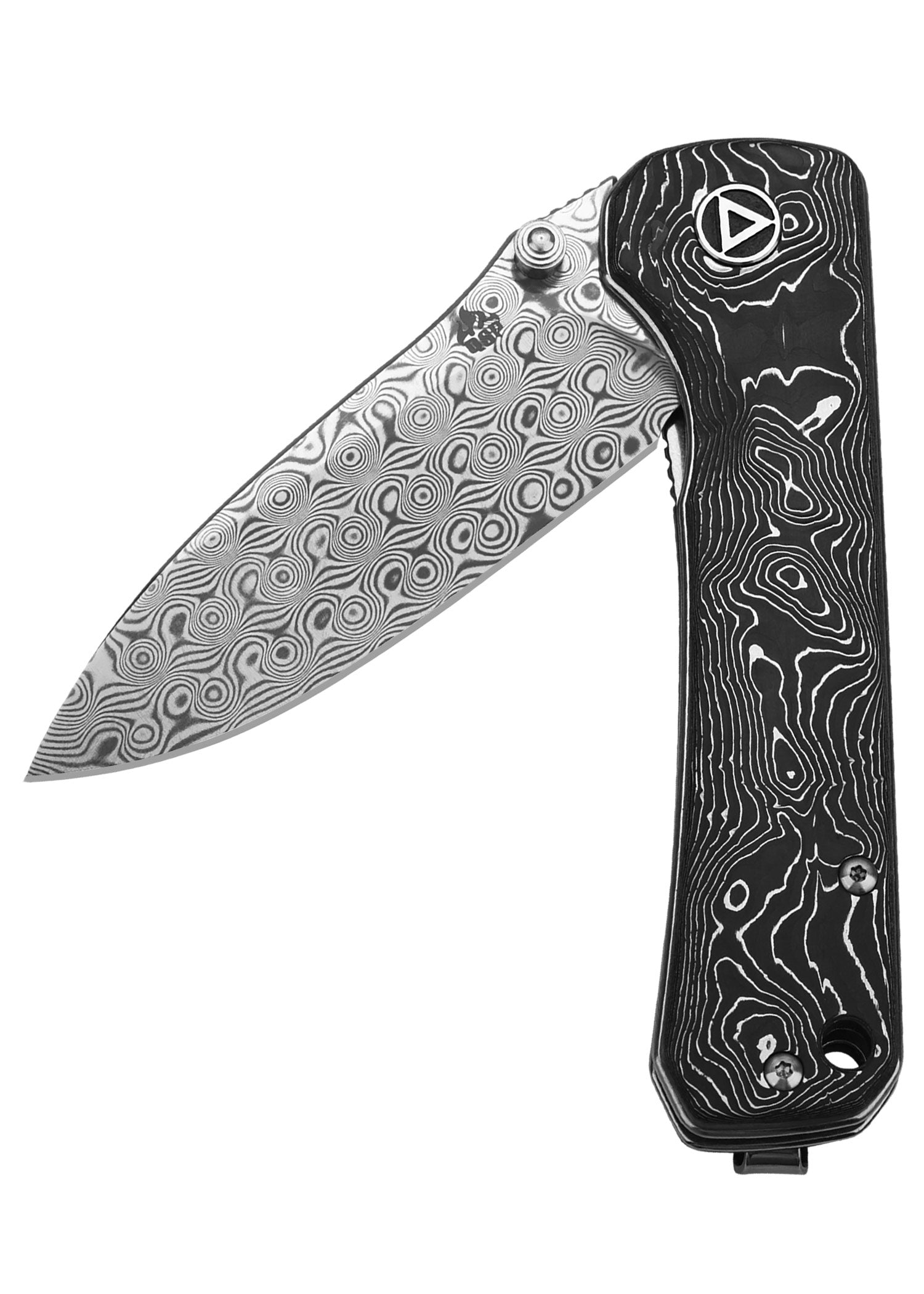 Imagen única de: Navaja De Bolsillo Hawk, Hoja De Damasco, Mango Cf De Lámina De Aluminio