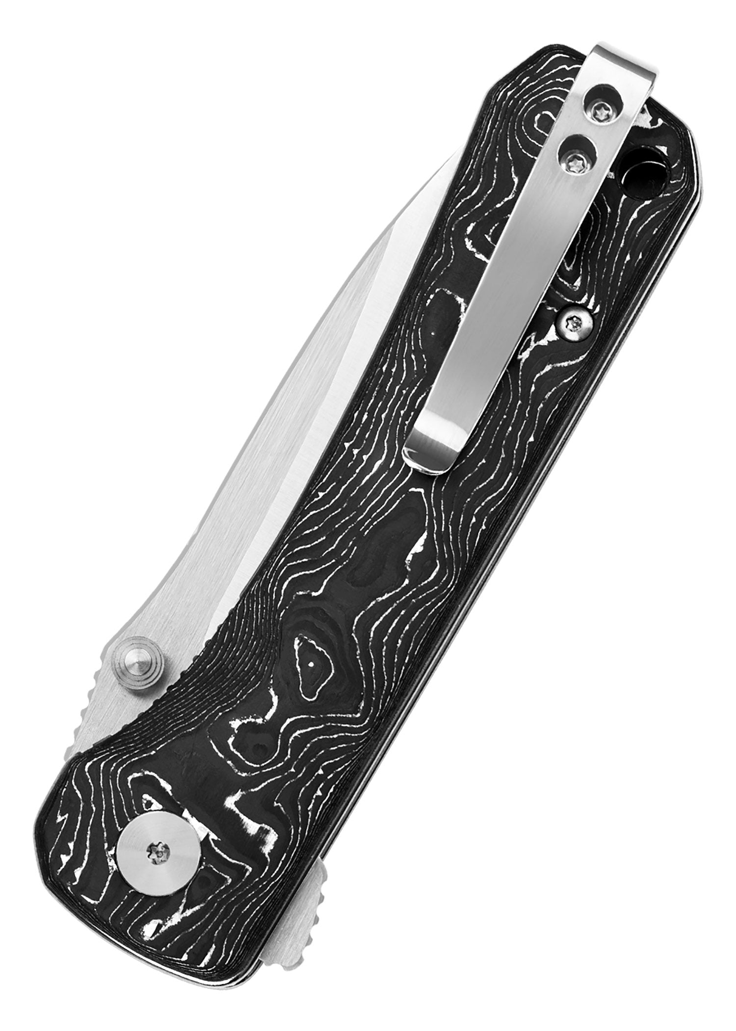 Imagen única de: Navaja Hawk, Hoja Satinada S35vn, Mango Cf De Lámina De Aluminio