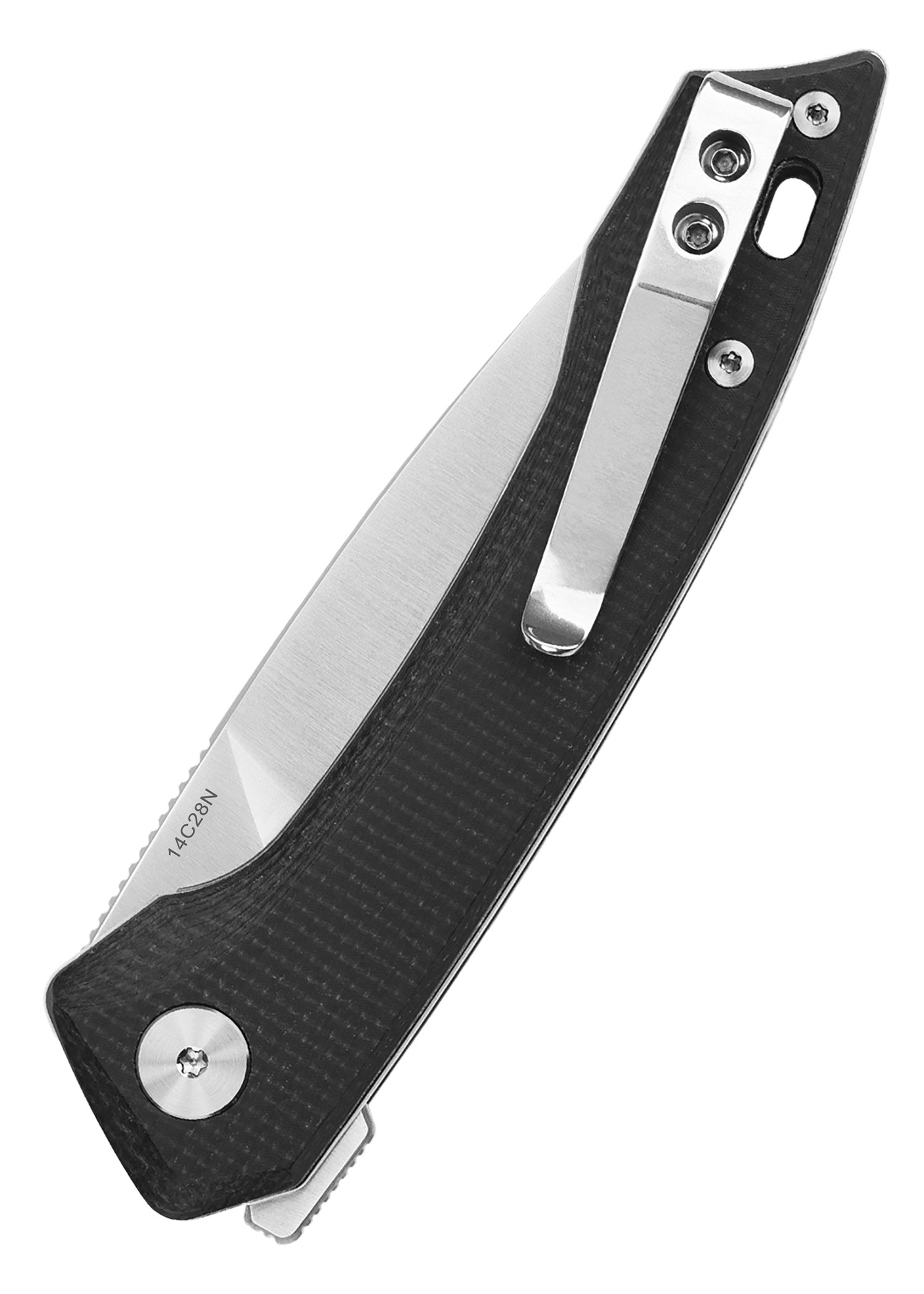 Imagen única de: Navaja Leopard, Hoja Satinada 14C28n, Mango Micarta Negra