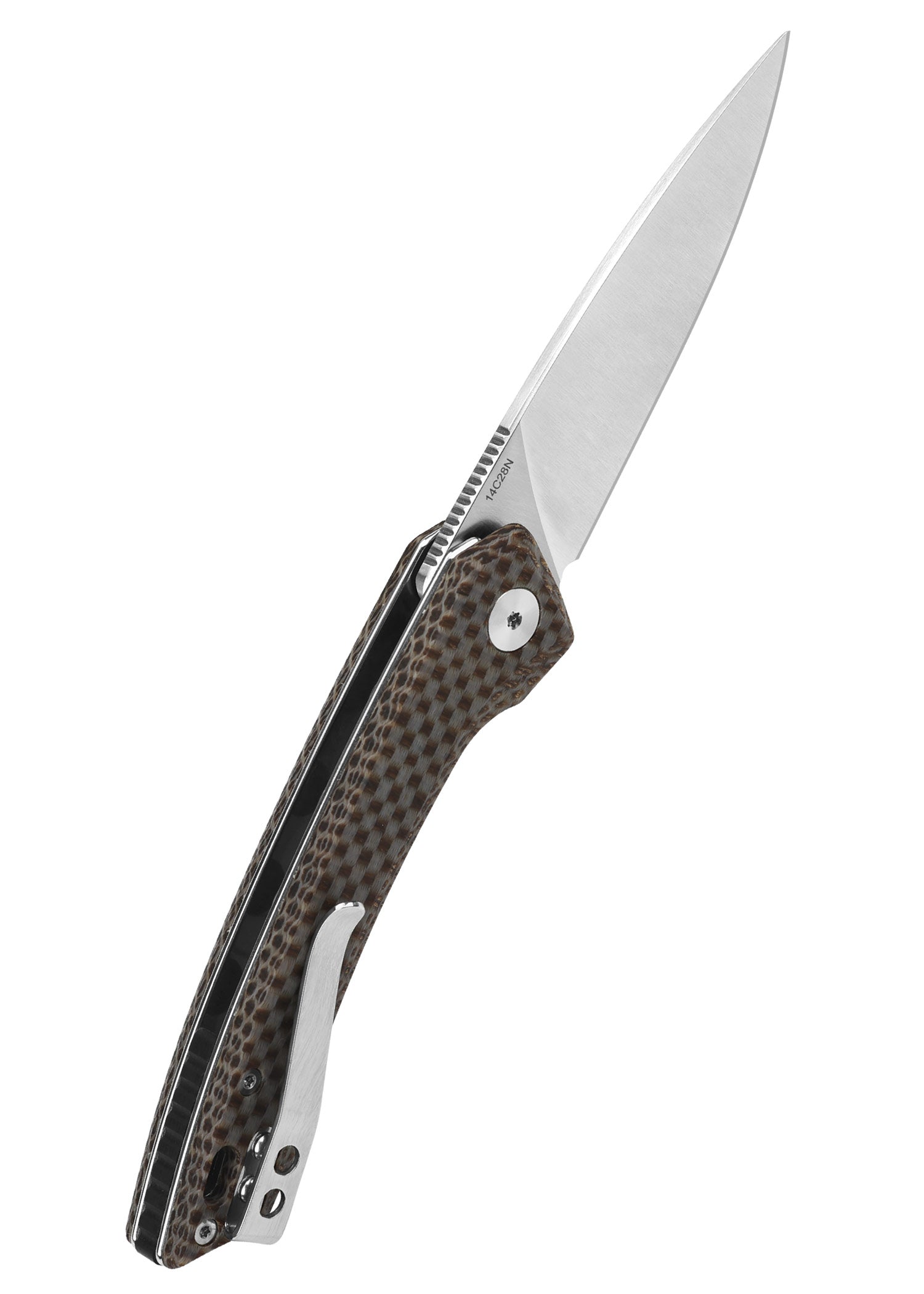 Imagen única de: Navaja De Bolsillo Leopardo, Hoja Satinada Y Mango De Micarta Texturizada Marrón.