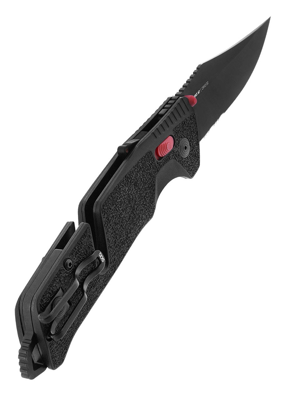 Imagen única de: Navaja Trident At, Negra, Roja, Parcialmente Dentada, Sog