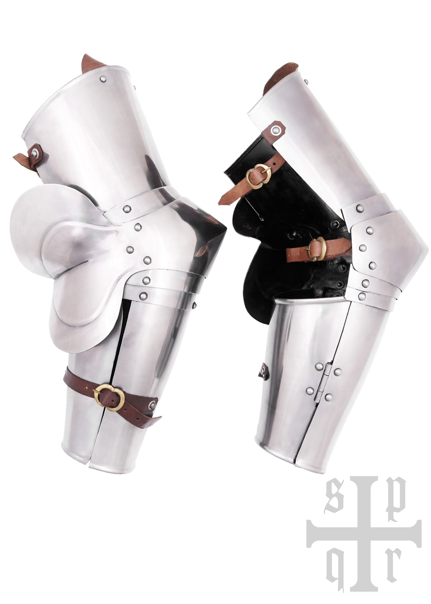 Imagen única de: Guardapiernas Medievales, Siglo Xiv, Par, Acero De 1,2 Mm, Con Ligeros Defectos