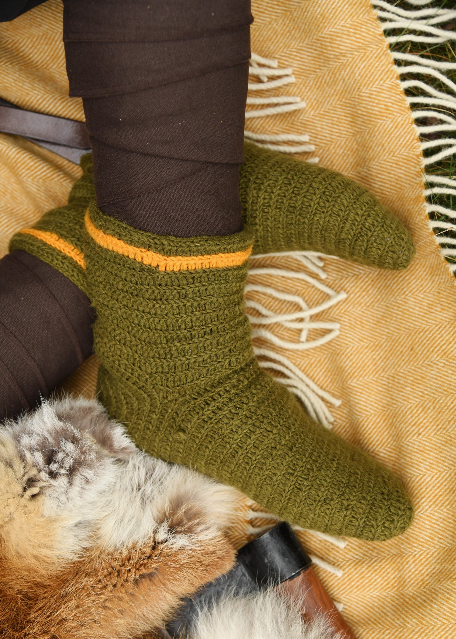 Imagen única de: Calcetines De Lana Tejidos A Crochet, Amarillo Verdoso