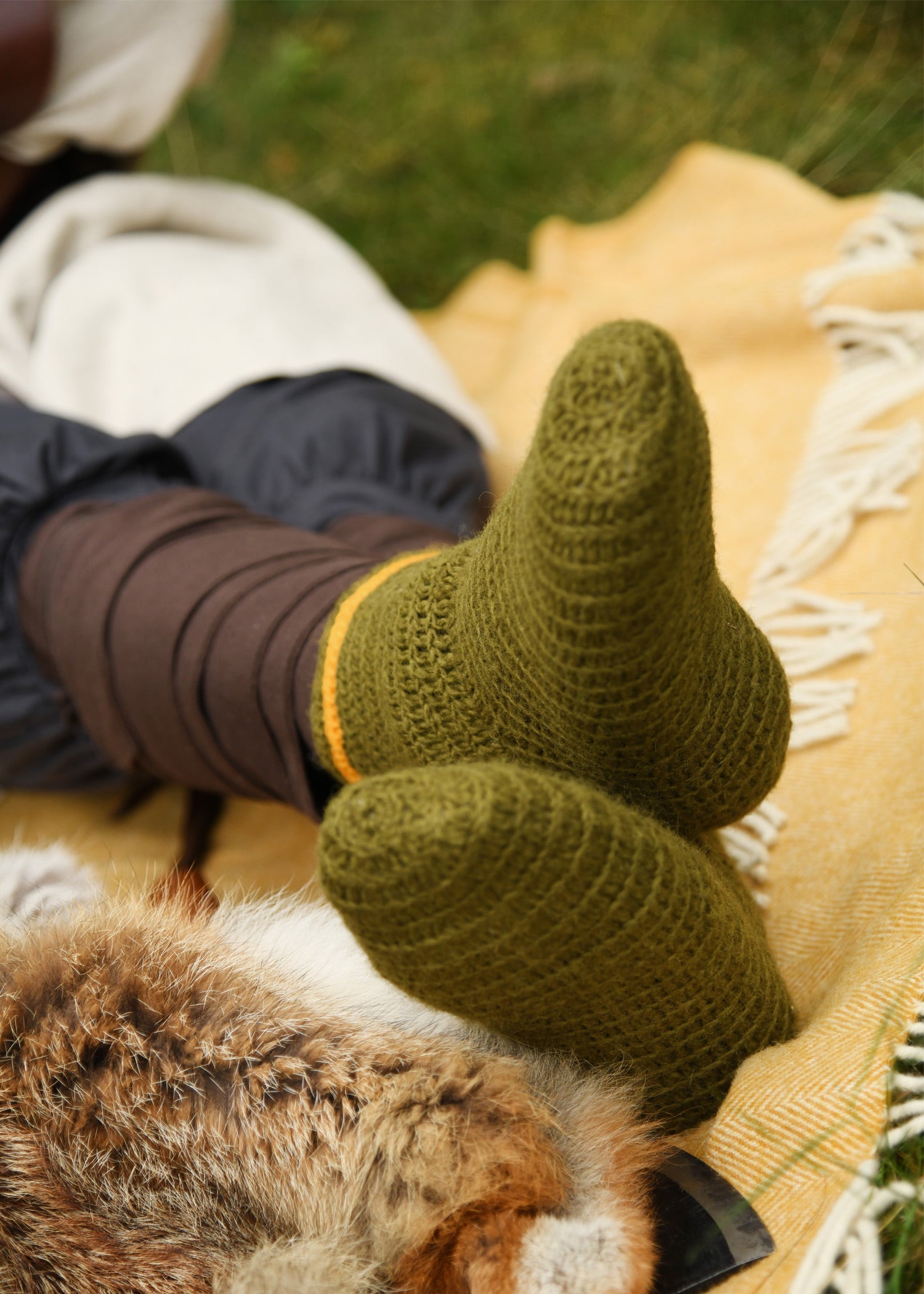 Imagen única de: Calcetines De Lana Tejidos A Crochet, Amarillo Verdoso