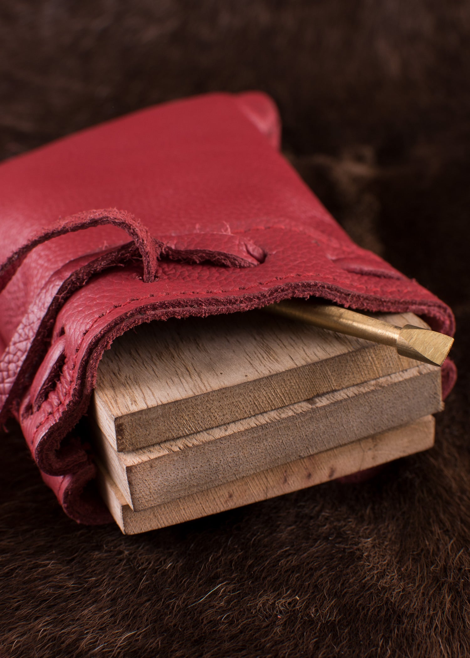Libro De Cera De Madera Con Lápiz De Latón Y Funda De Cuero 4