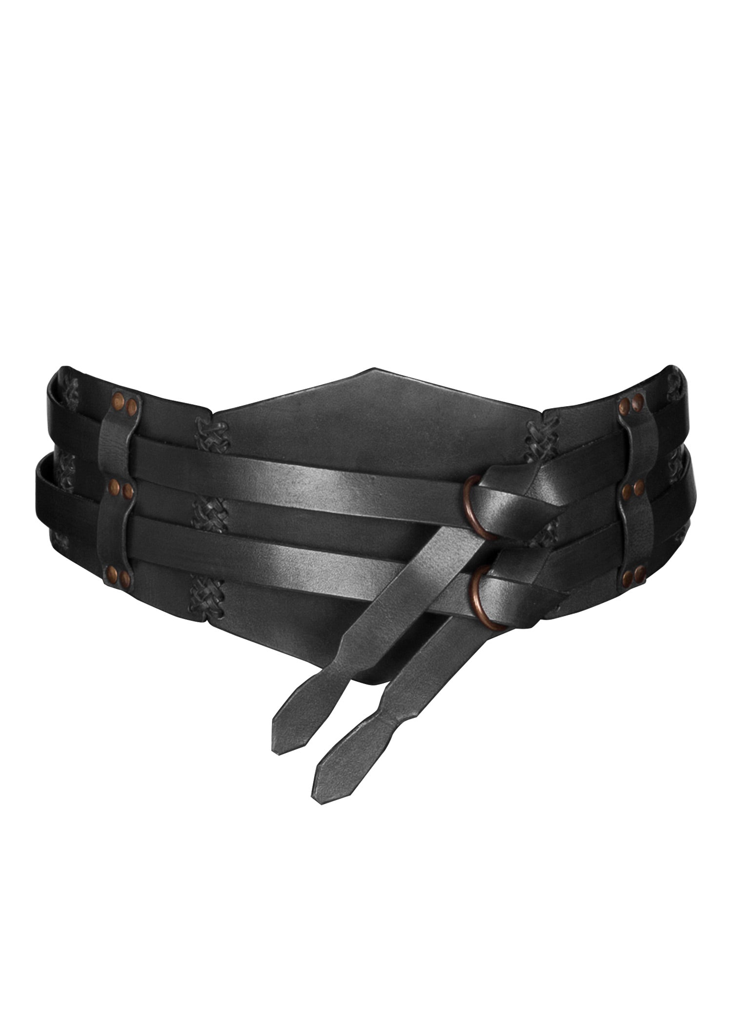 Imagen única de: Cinturón Ancho De Piel, Cinturón Doble Con Costura Trenzada, Unisex, Negro