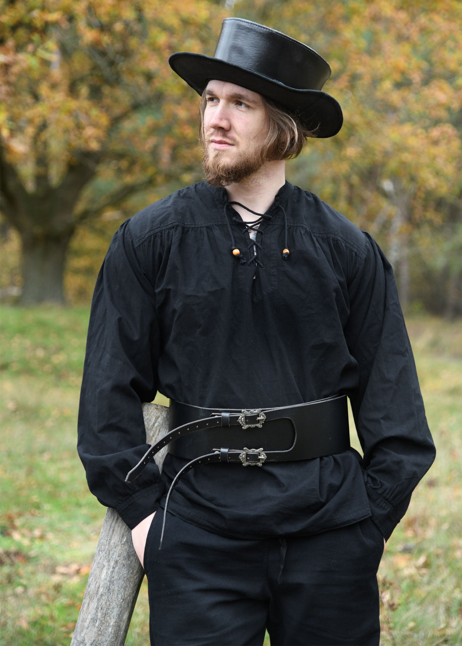 Imagen única de: Sombrero Medieval De Cuero Con Ala Ancha, Sombrero De Médico De La Peste, Negro