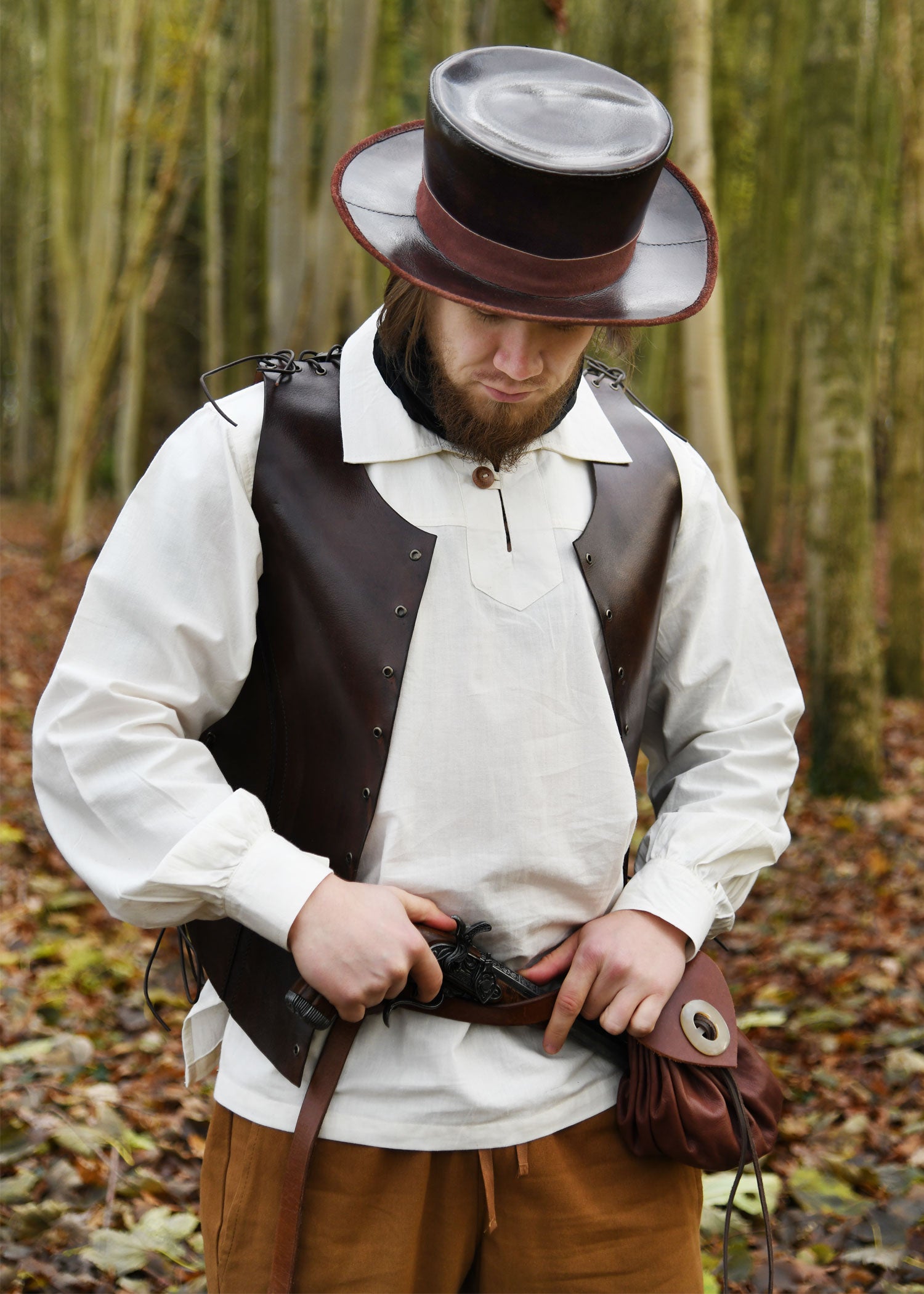 Imagen única de: Sombrero Medieval De Cuero Con Ala Ancha, Marrón
