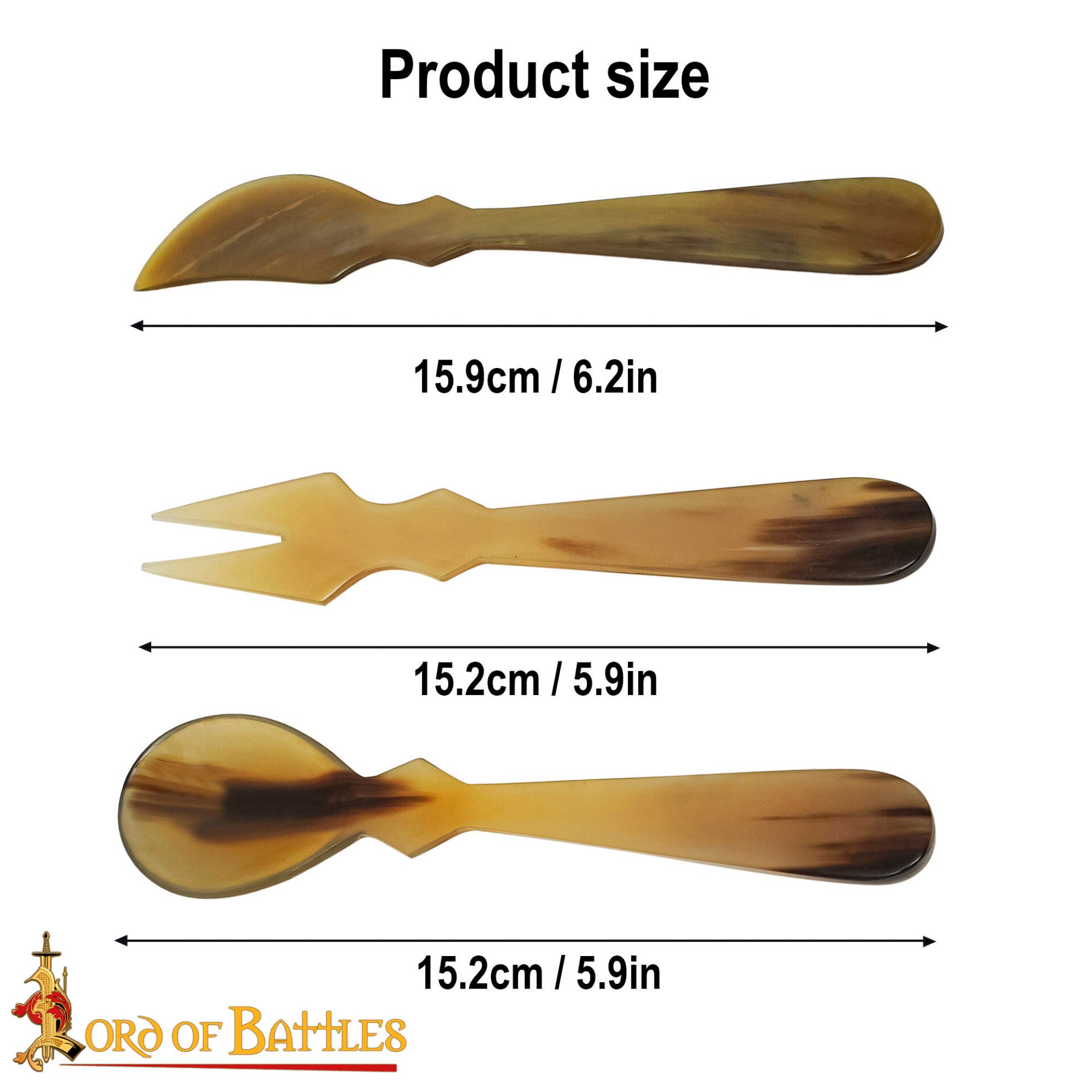 Imagen única de: Juego de Cubiertos Medievales de Cuerno - Cuchara, Tenedor y Cuchillo Tallados a Mano