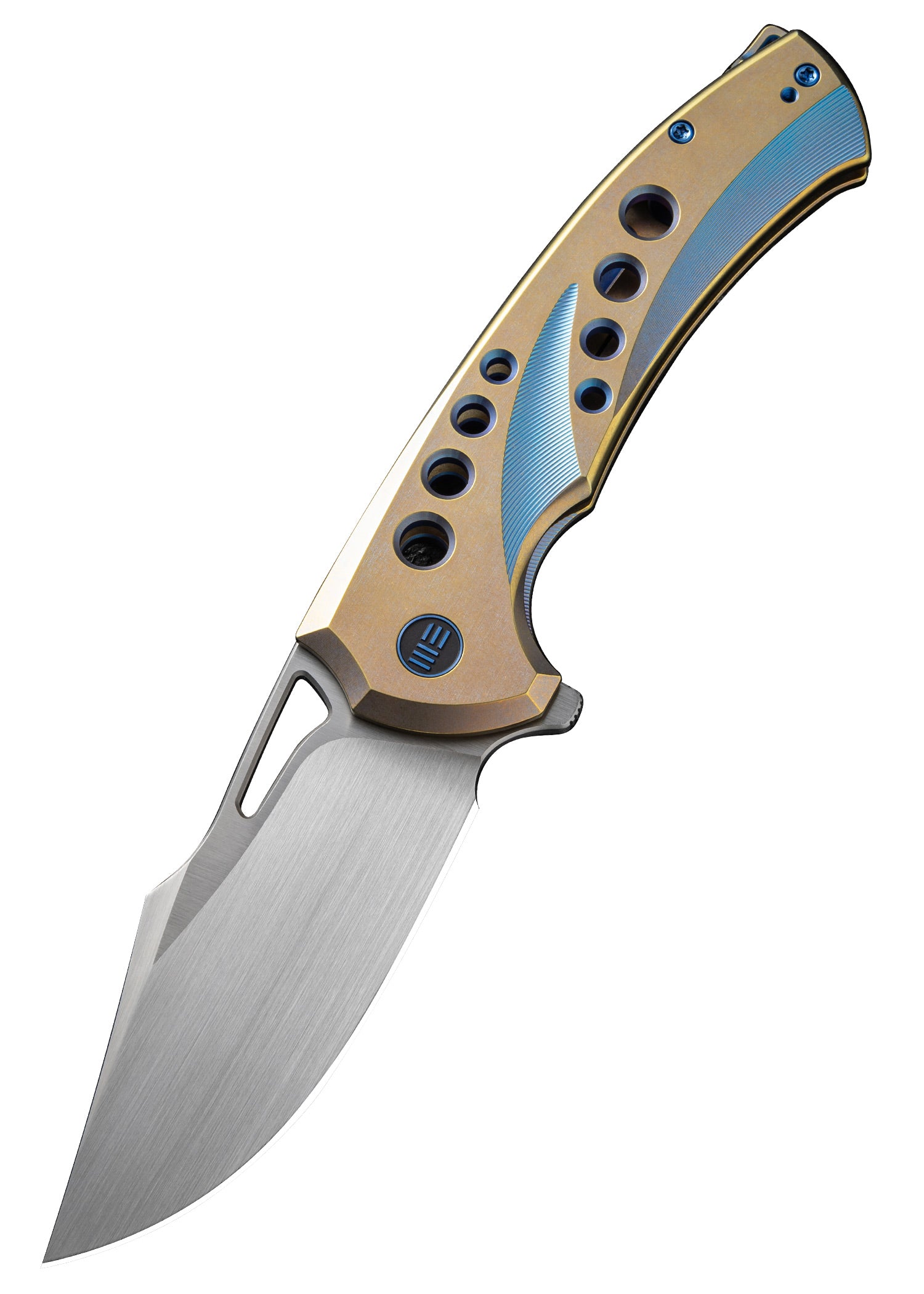 Imagen única de: We Knife Swiftfin Bead Blasted Titanium Blue Gold, Navaja De Bolsillo