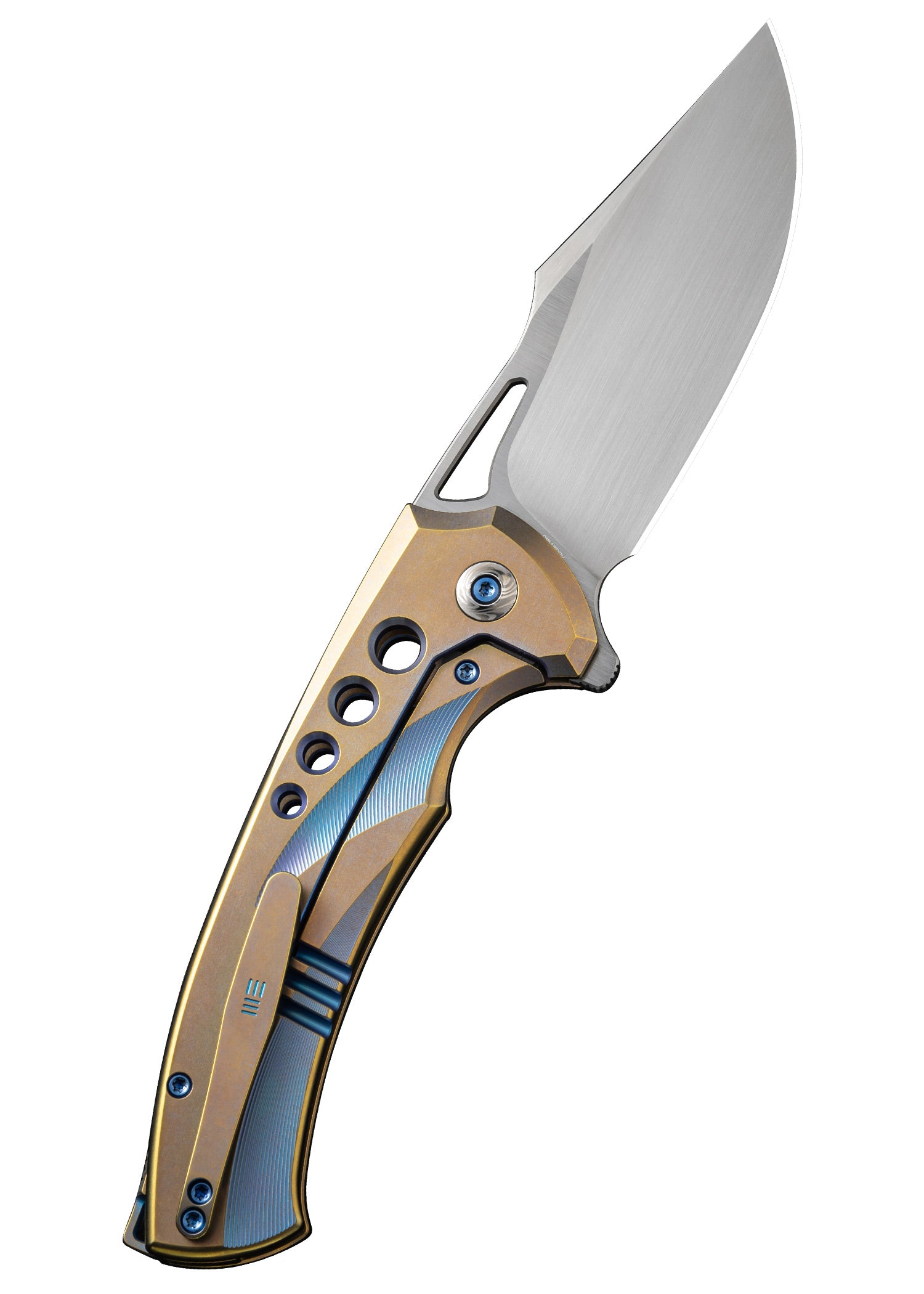 Imagen única de: We Knife Swiftfin Bead Blasted Titanium Blue Gold, Navaja De Bolsillo