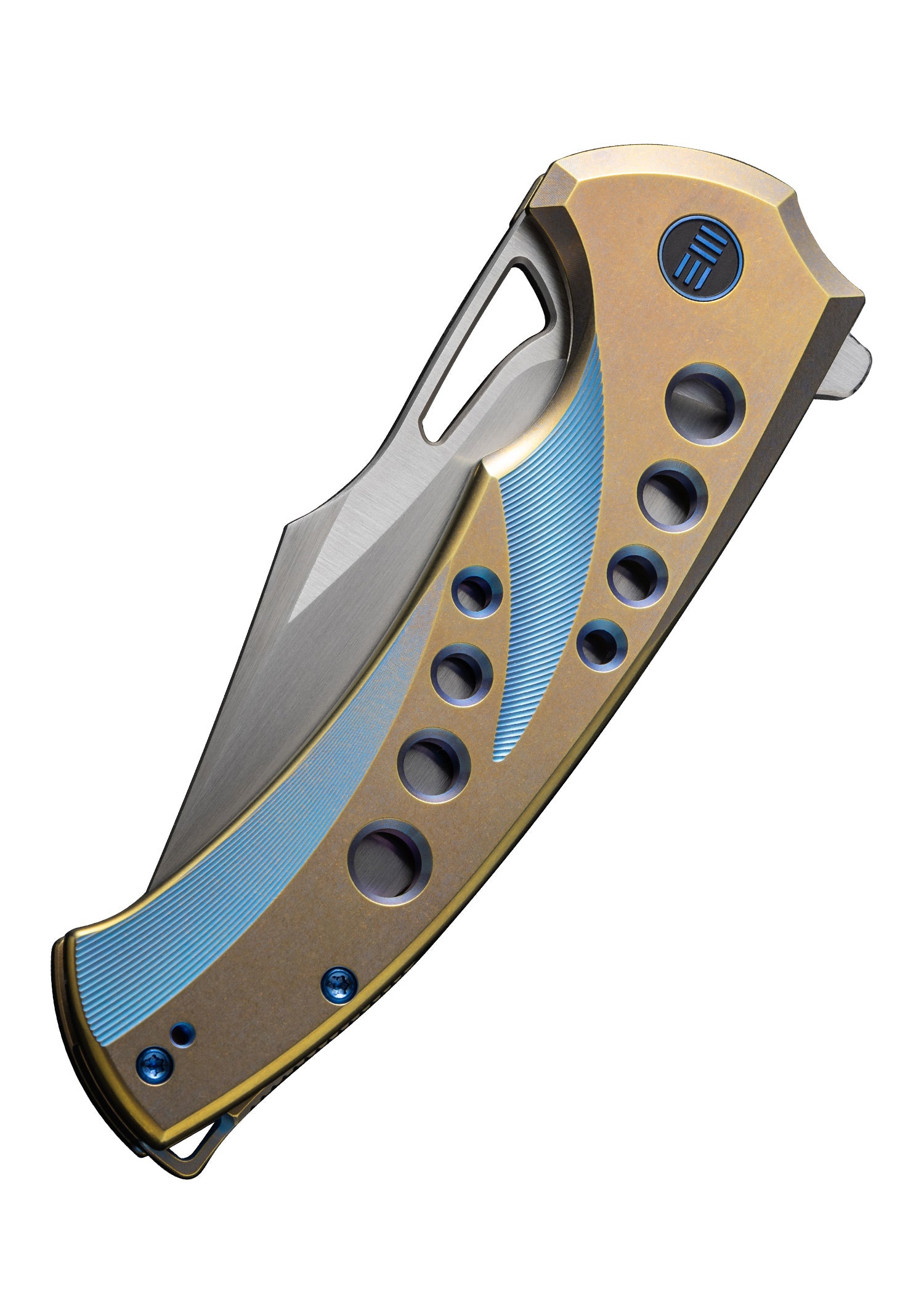 Imagen única de: We Knife Swiftfin Bead Blasted Titanium Blue Gold, Navaja De Bolsillo