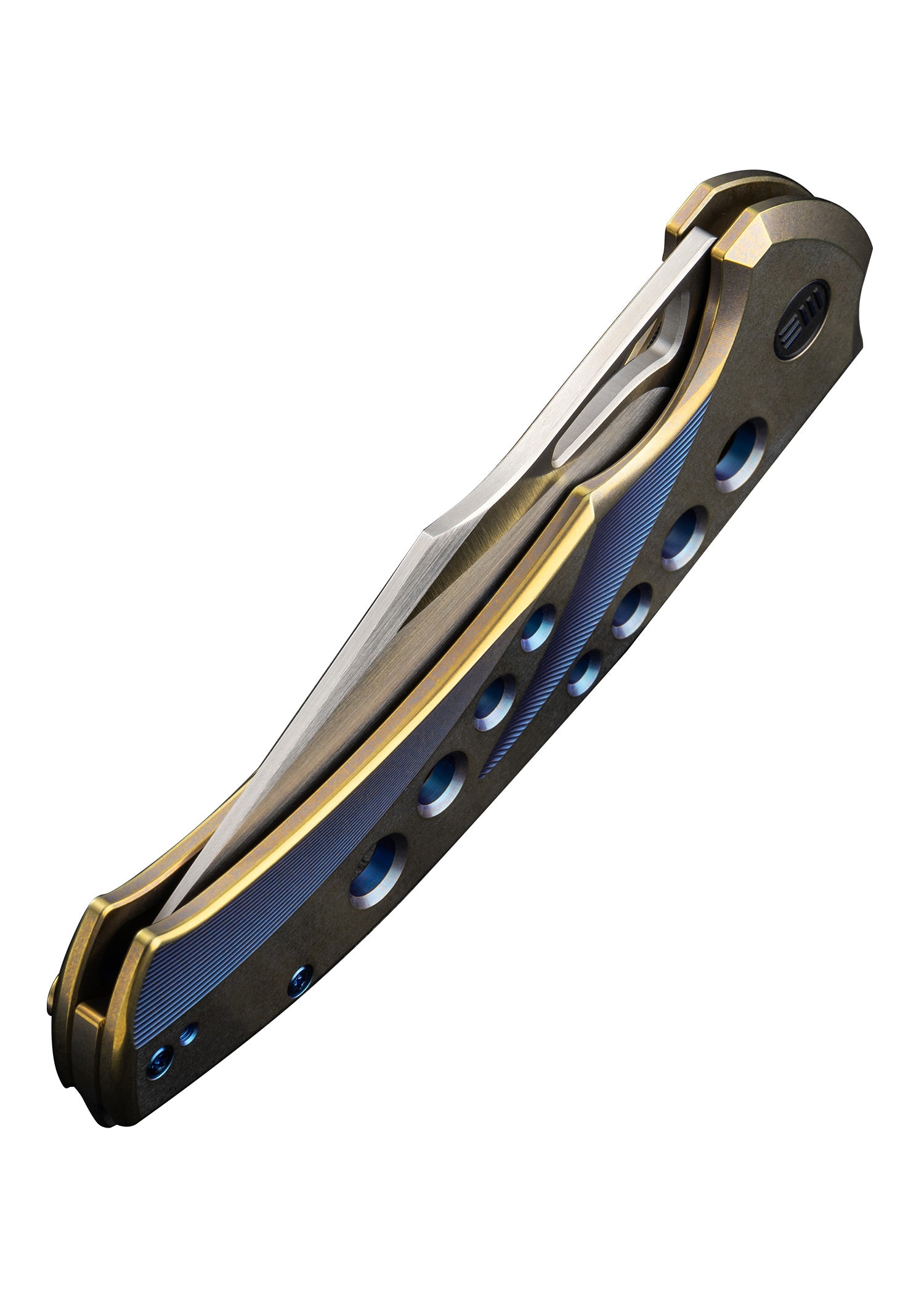 Imagen única de: We Knife Swiftfin Bead Blasted Titanium Blue Gold, Navaja De Bolsillo