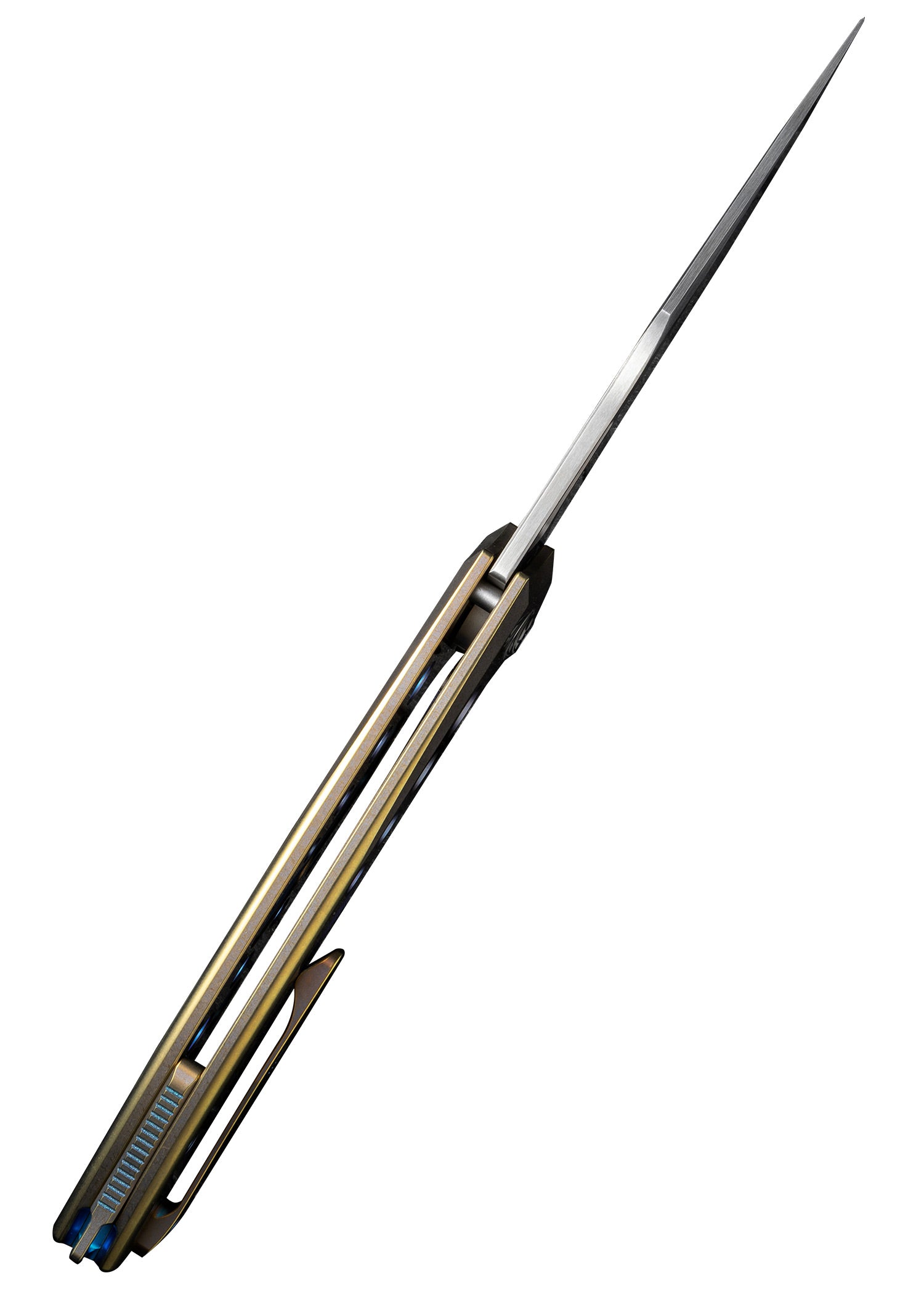 Imagen única de: We Knife Swiftfin Bead Blasted Titanium Blue Gold, Navaja De Bolsillo