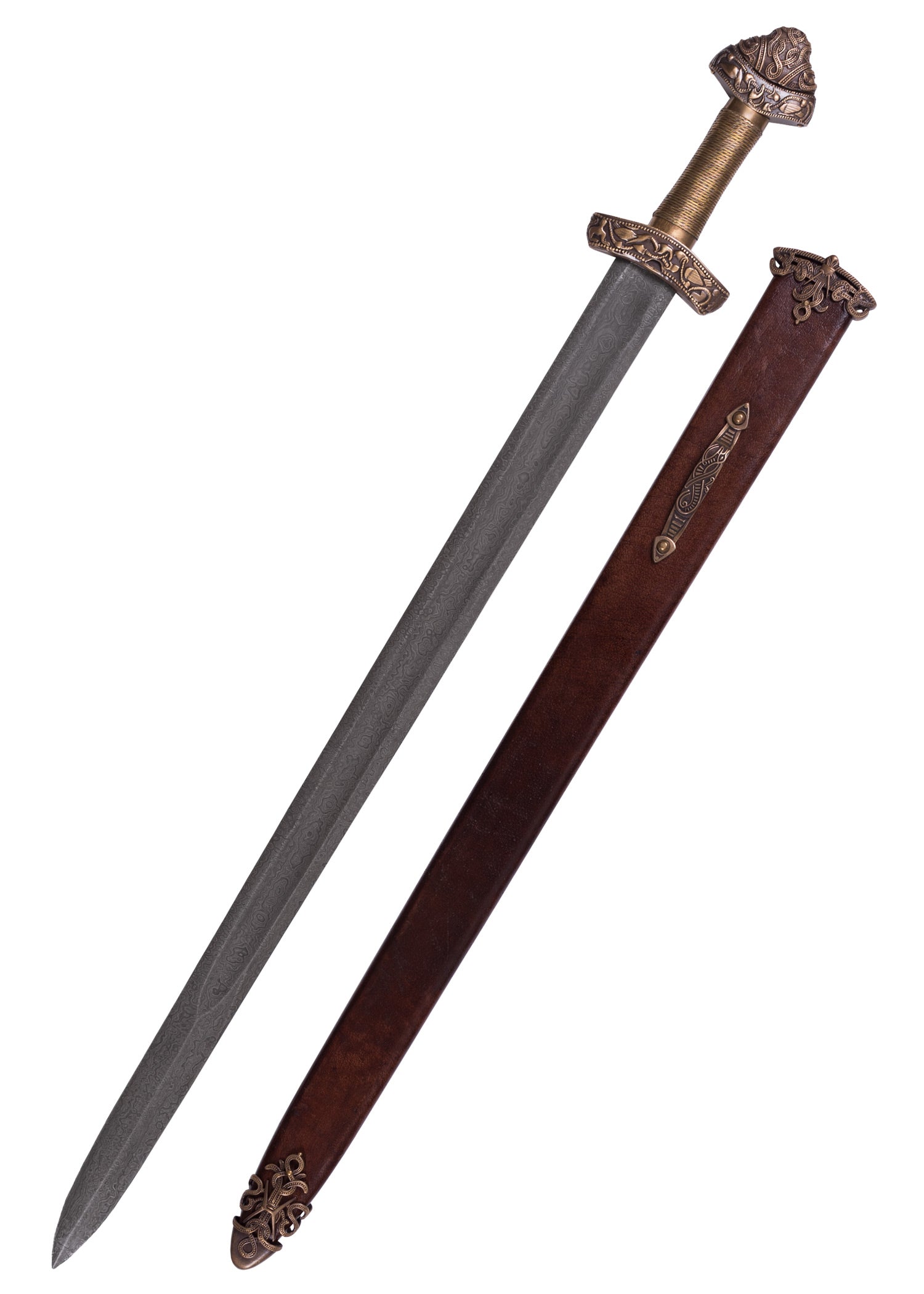 Imagen única de: Espada Vikinga De Dybäck Con Vaina, Acero De Damasco Categoría-B