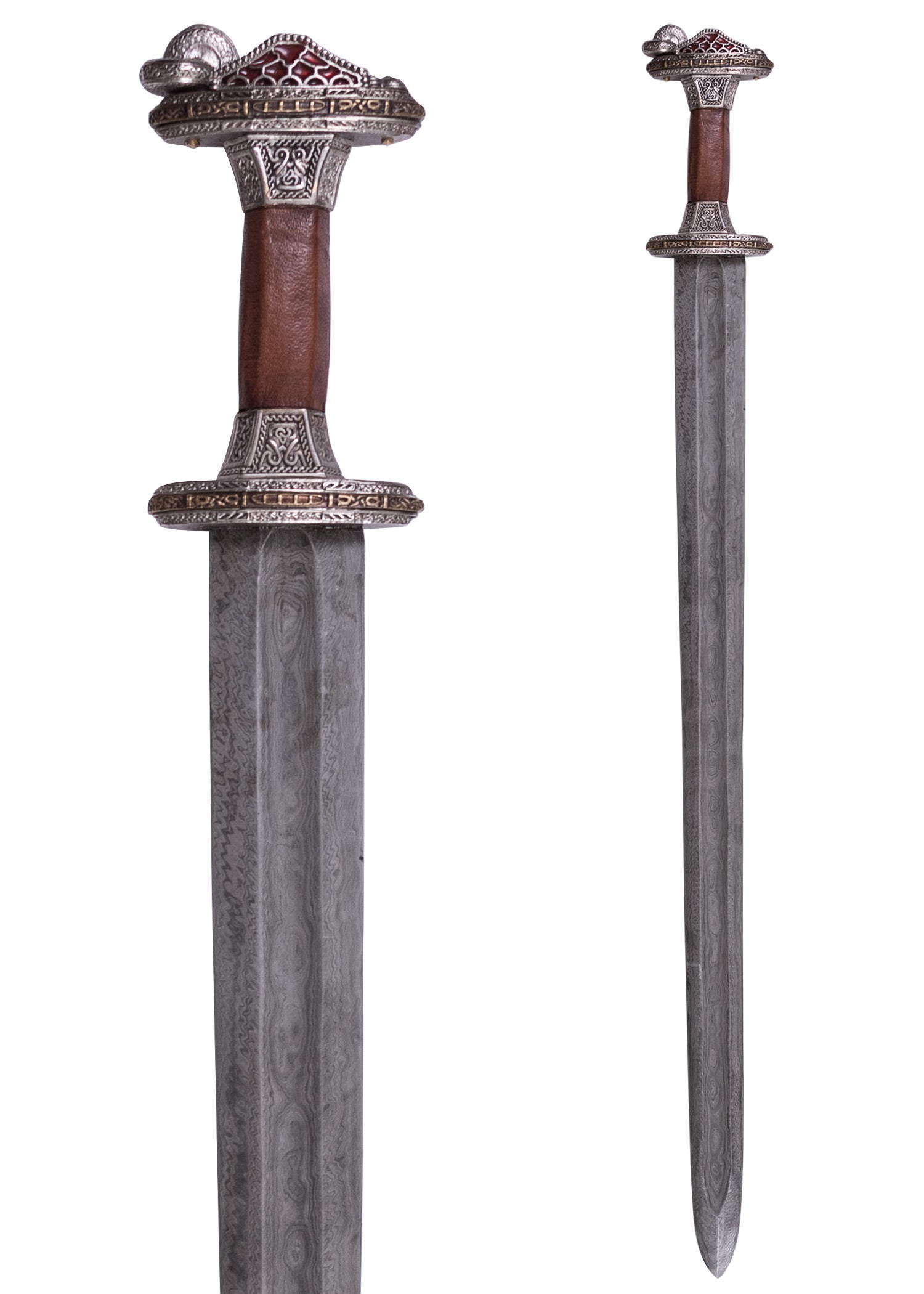 Imagen única de: Espada Vendelzeit Con Vaina, Empuñadura De Latón, Estañada, Acero De Damasco Categoría-B