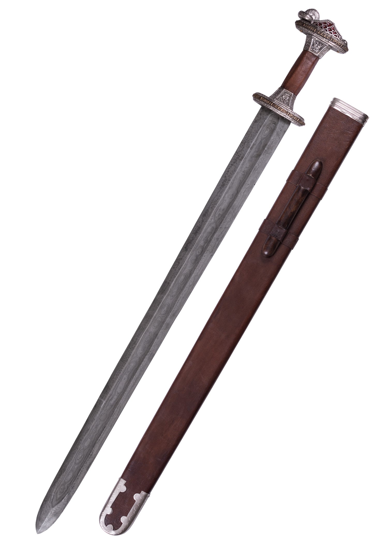 Imagen única de: Espada Vendelzeit Con Vaina, Empuñadura De Latón, Estañada, Acero De Damasco Categoría-B